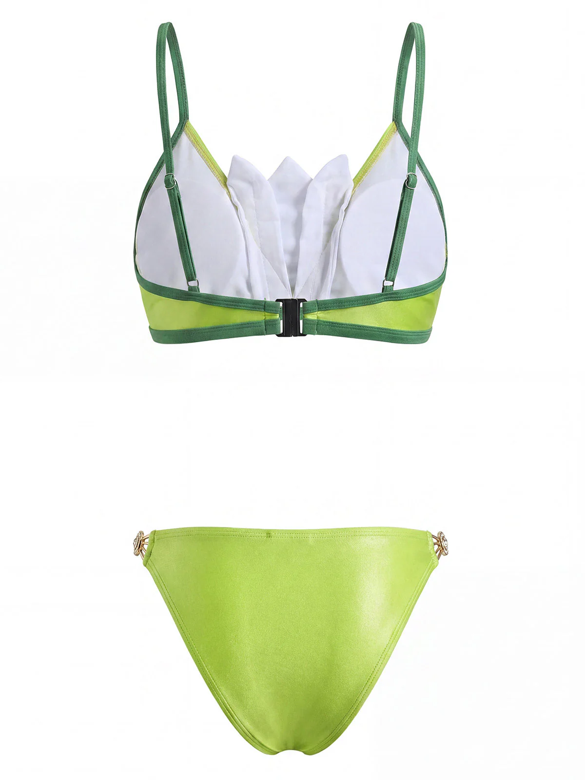 [Pre-Sale] Chartreuse 1970s Contrast Trim Rhinestone Triangle Bikini Set - Image 4