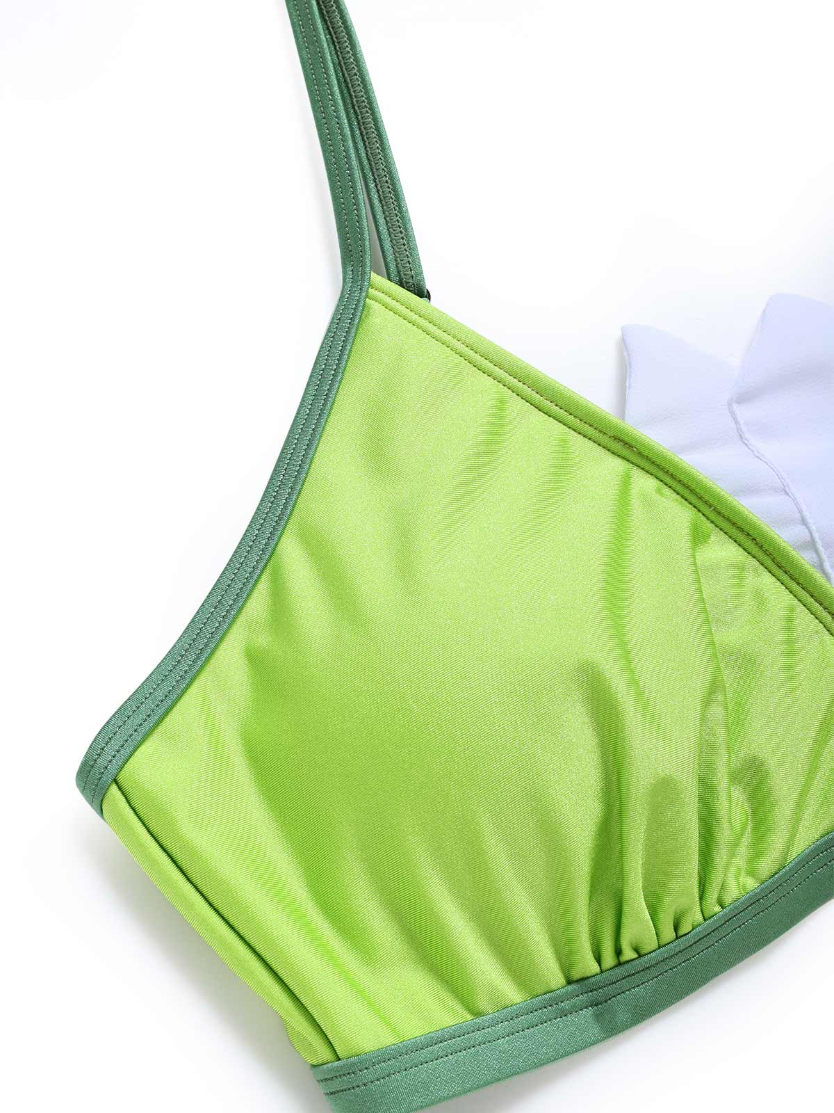 [Pre-Sale] Chartreuse 1970s Contrast Trim Rhinestone Triangle Bikini Set - Image 7
