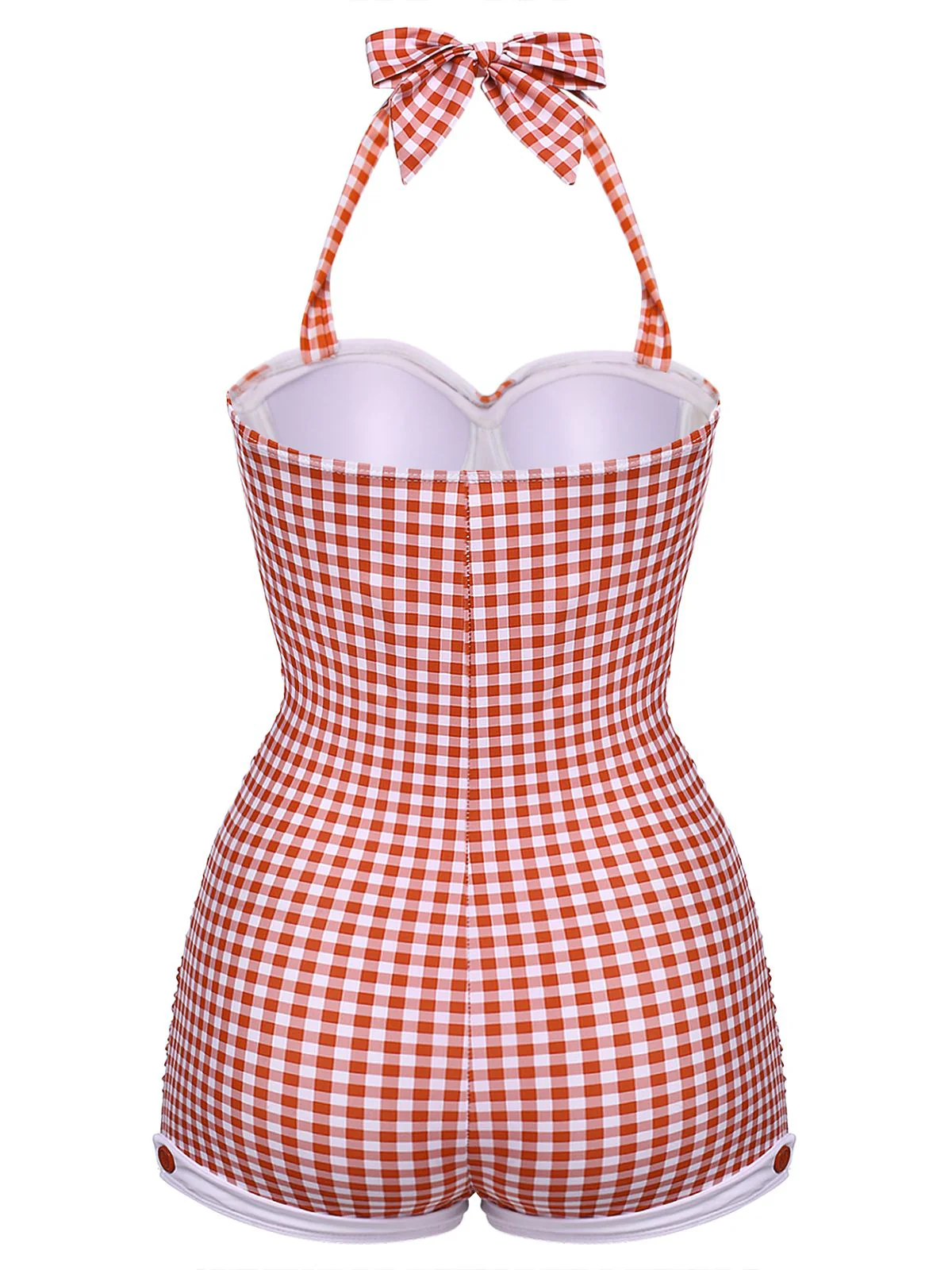 Gingham 1950s Halter Bowknot One-piece Swimsuit - Image 7
