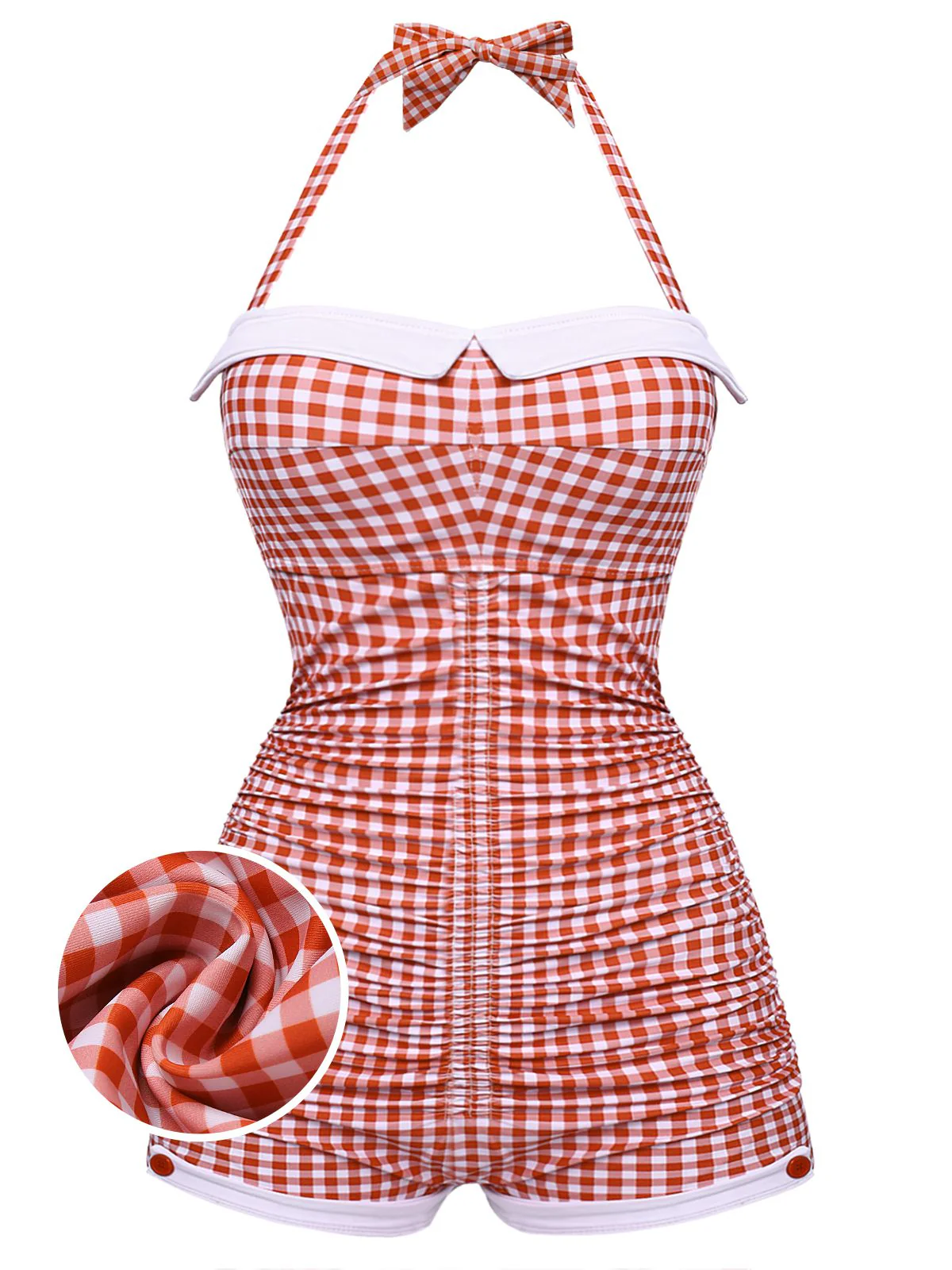 Gingham 1950s Halter Bowknot One-piece Swimsuit - Image 3