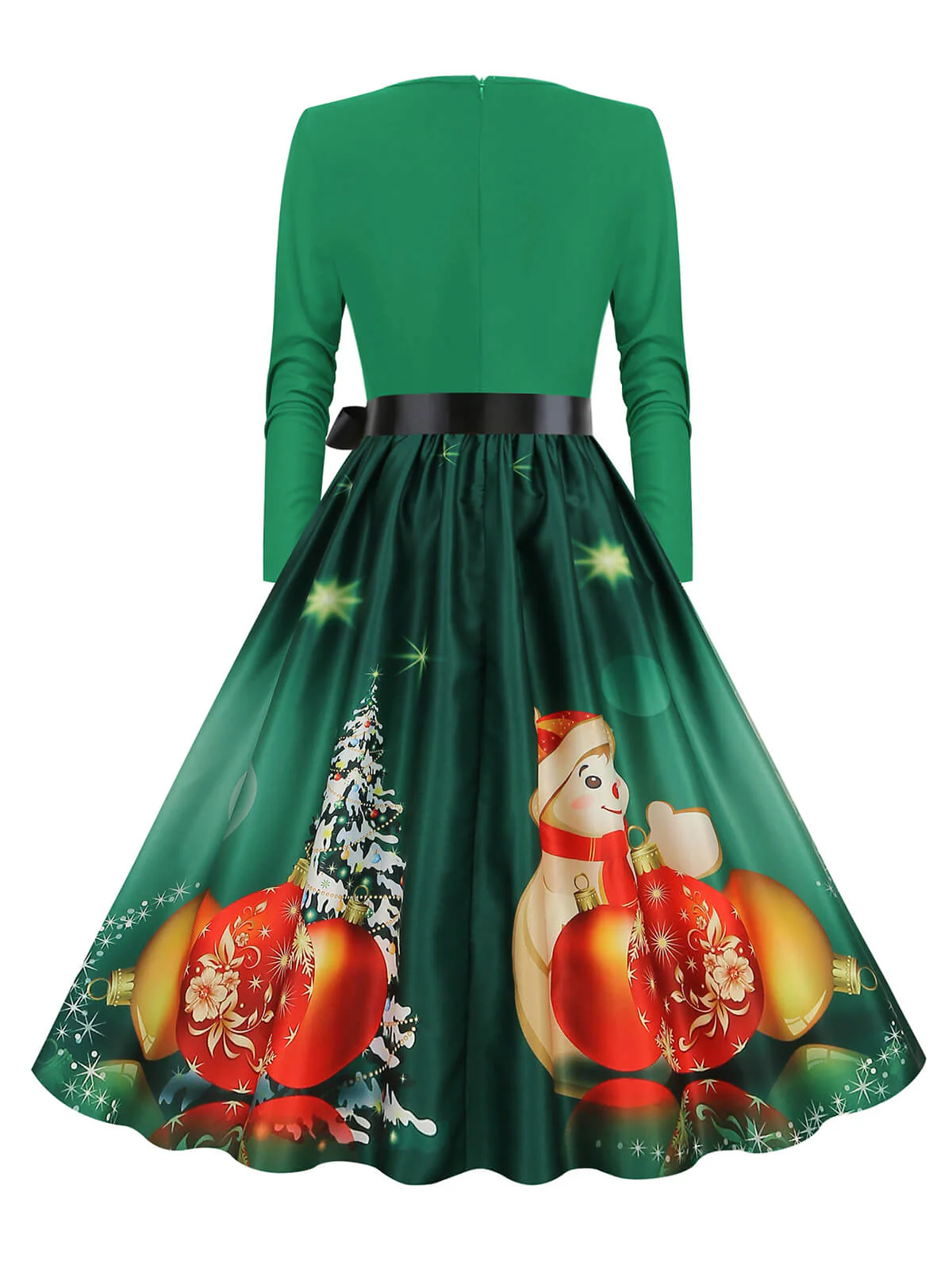 Christmas 1950s V-Neck Long Sleeve Patchwork Dress - Image 10