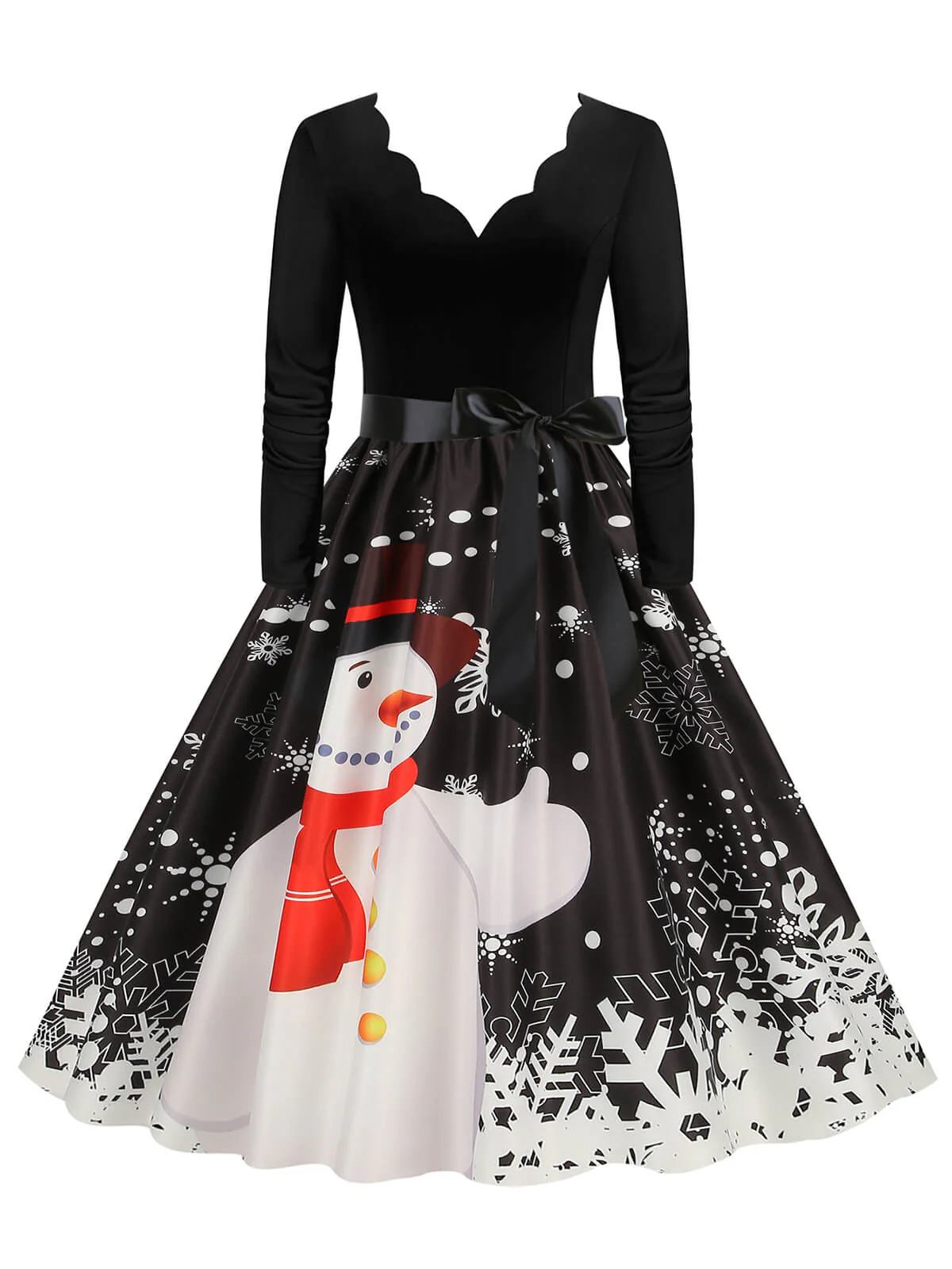 Christmas 1950s V-Neck Long Sleeve Patchwork Dress - Image 13