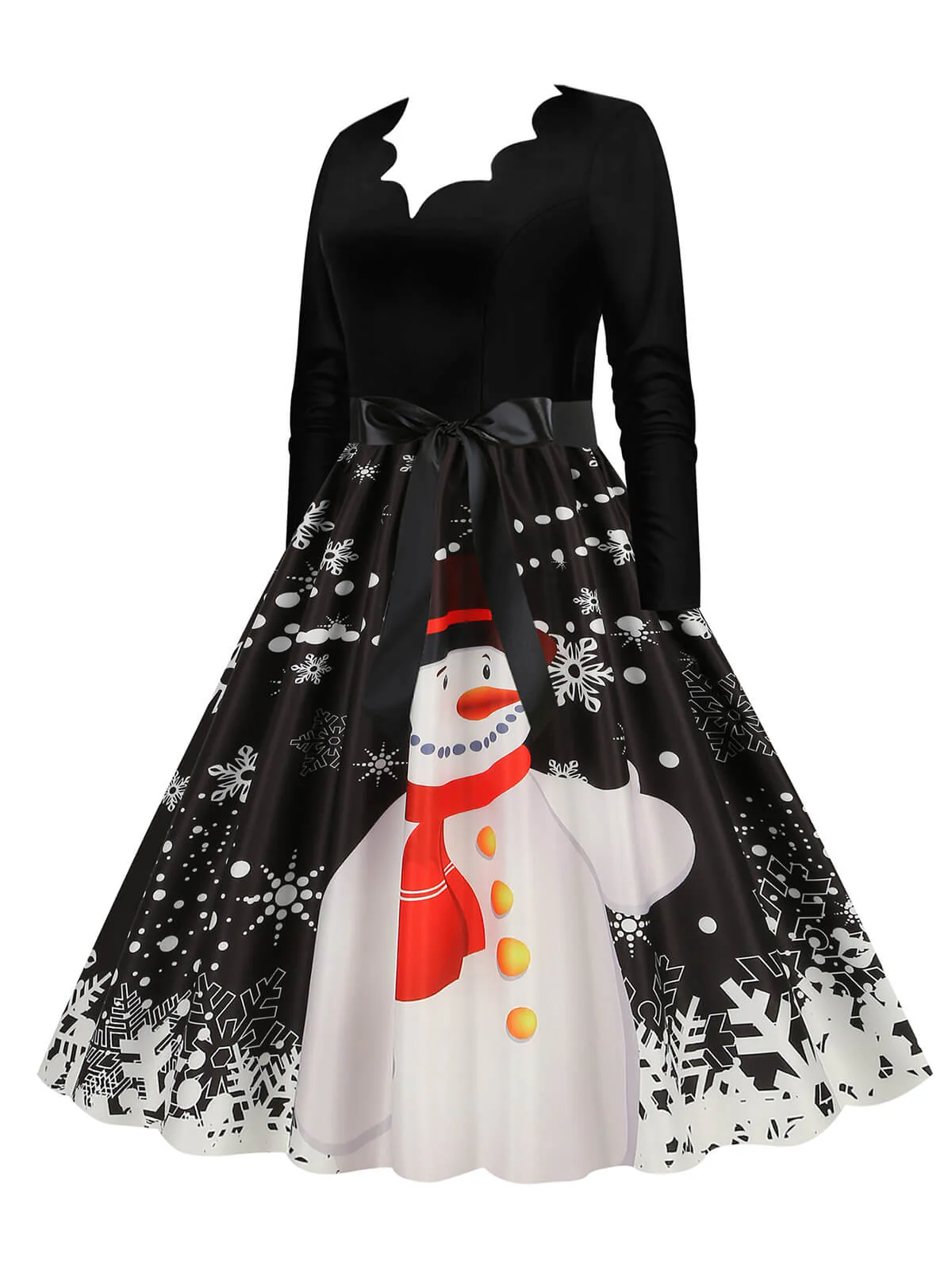 Christmas 1950s V-Neck Long Sleeve Patchwork Dress - Image 14