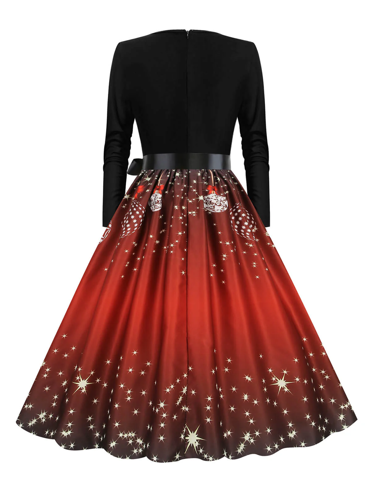 Christmas 1950s V-Neck Long Sleeve Patchwork Dress - Image 3