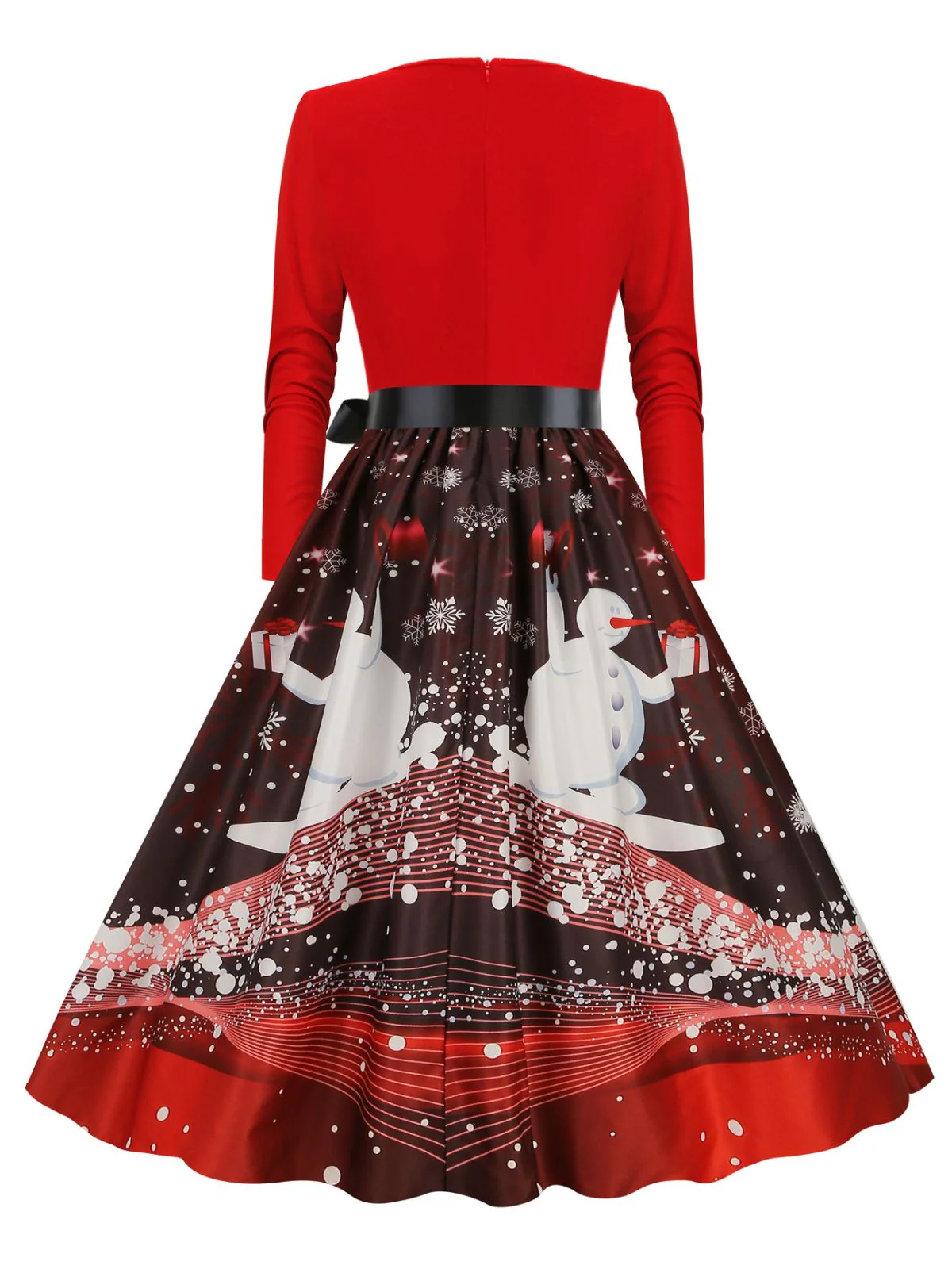 Christmas 1950s V-Neck Long Sleeve Patchwork Dress - Image 6