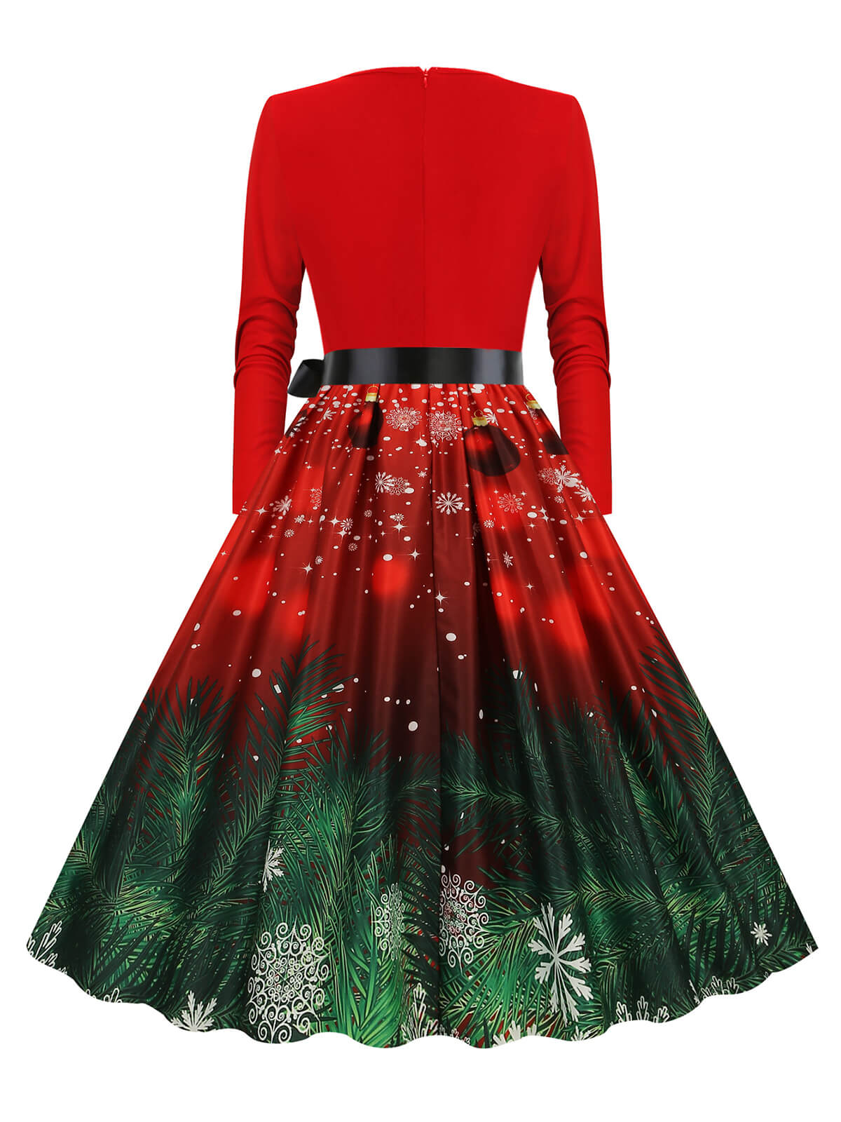 Christmas 1950s V-Neck Long Sleeve Patchwork Dress - Image 9