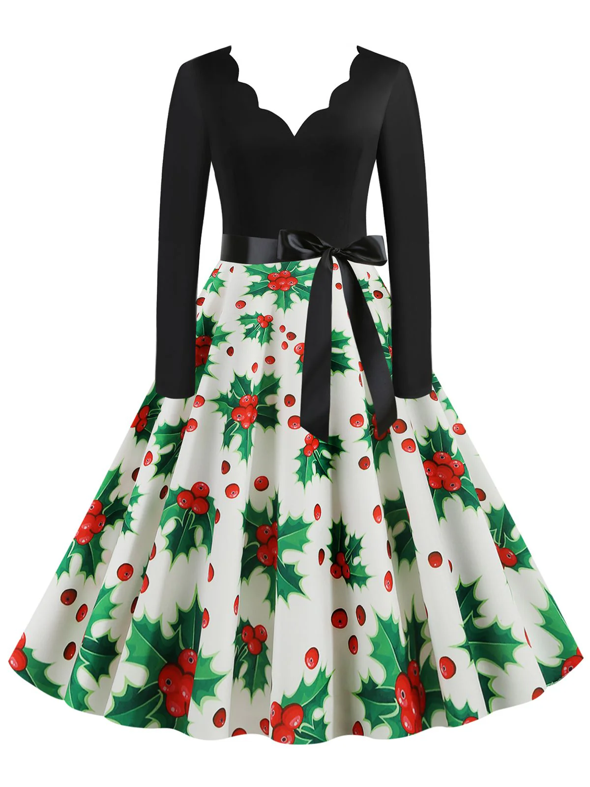 Christmas 1950s V-Neck Patchwork Swing Dress - Image 11