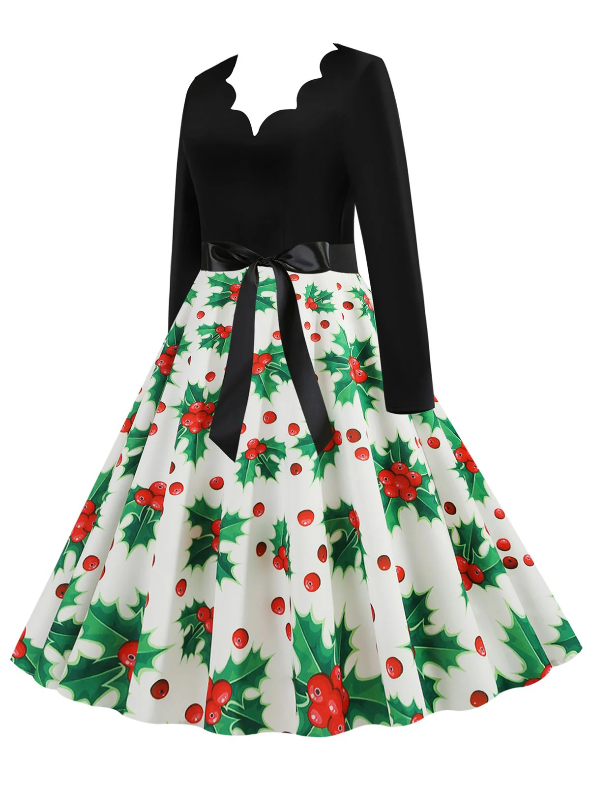 Christmas 1950s V-Neck Patchwork Swing Dress - Image 12