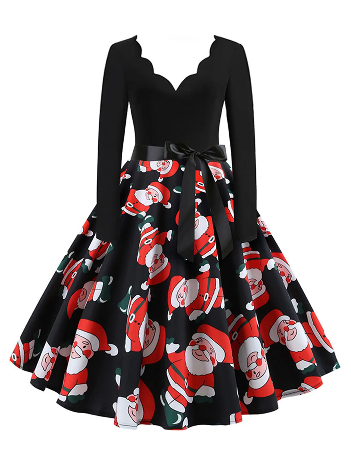 Christmas 1950s V-Neck Patchwork Swing Dress - Image 2