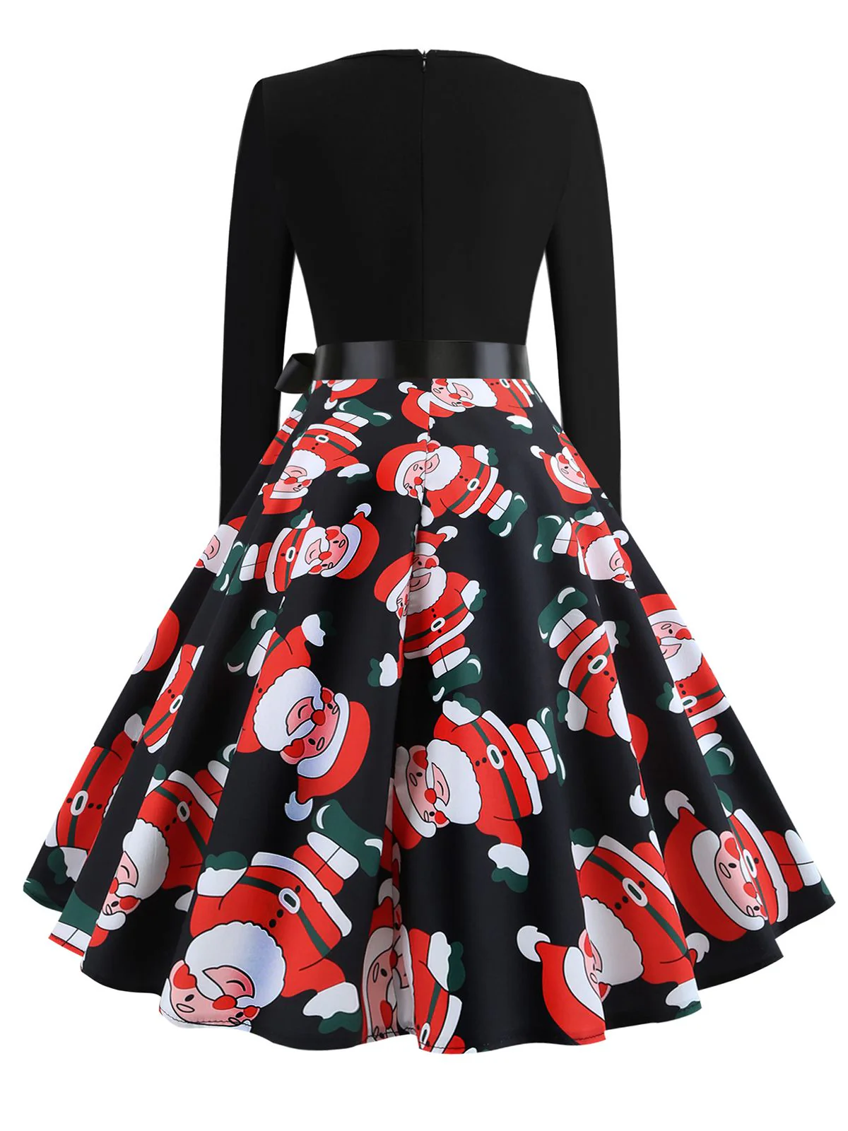 Christmas 1950s V-Neck Patchwork Swing Dress - Image 3