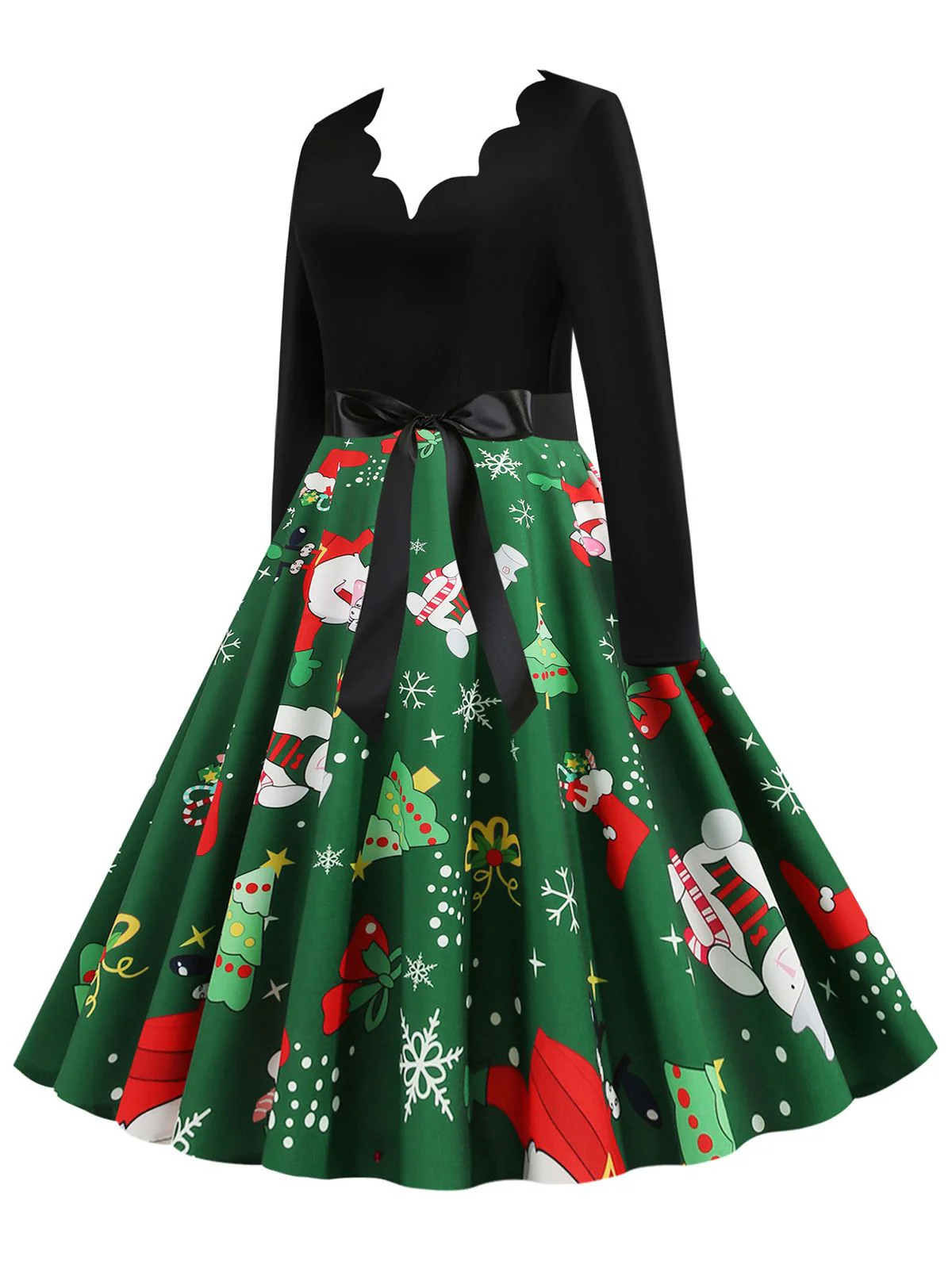 Christmas 1950s V-Neck Patchwork Swing Dress - Image 5