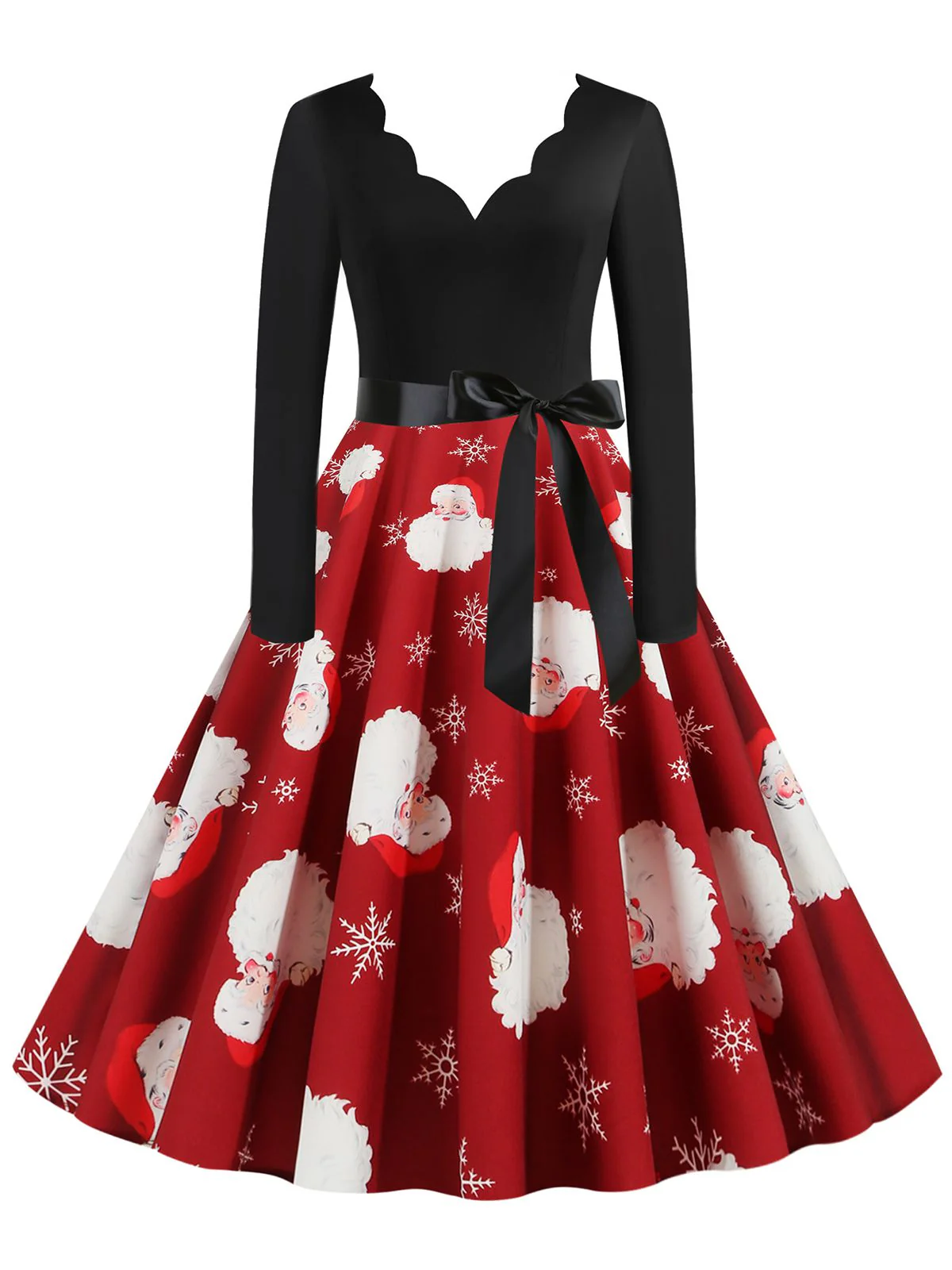 Christmas 1950s V-Neck Patchwork Swing Dress - Image 8