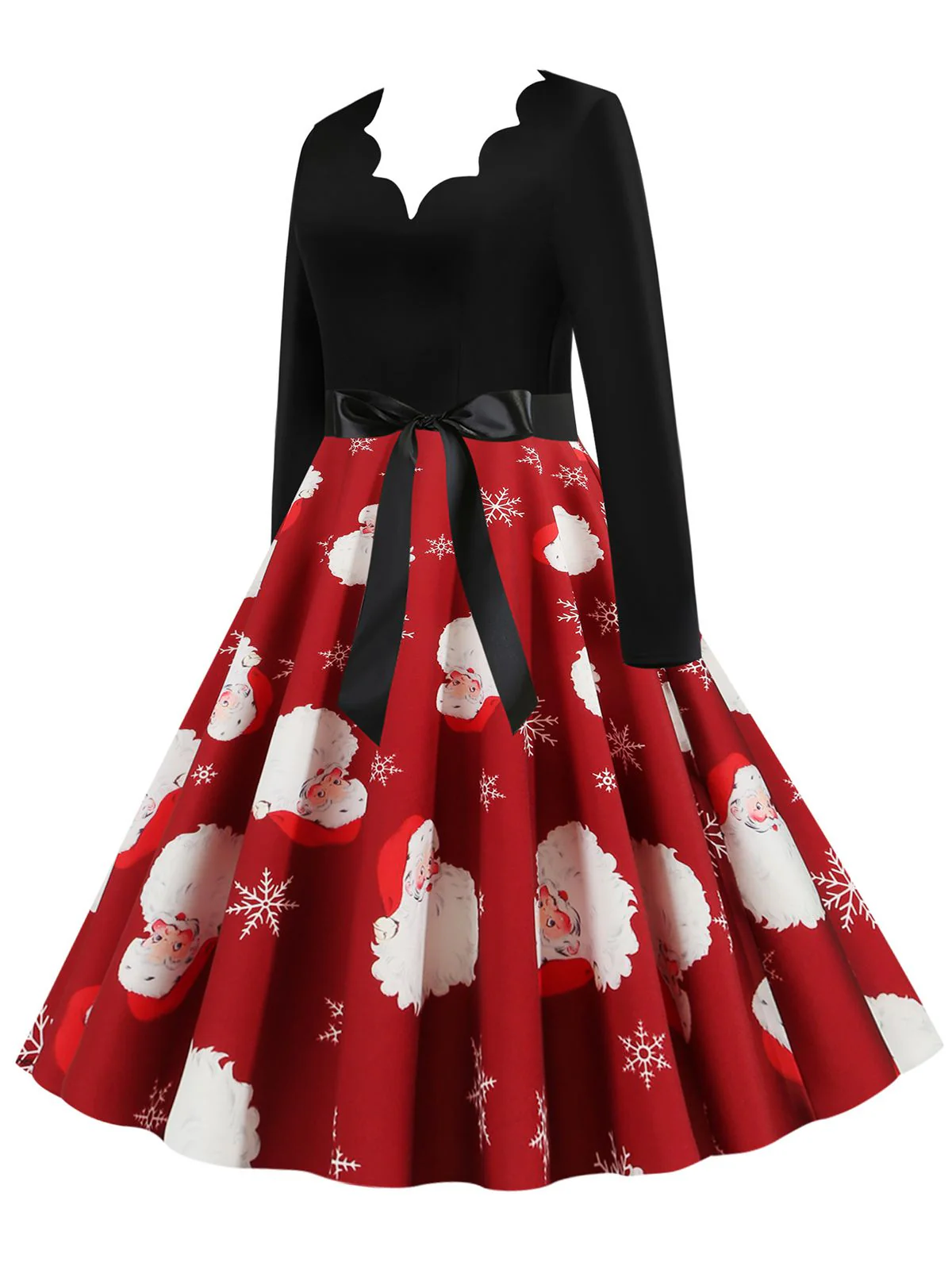 Christmas 1950s V-Neck Patchwork Swing Dress - Image 9