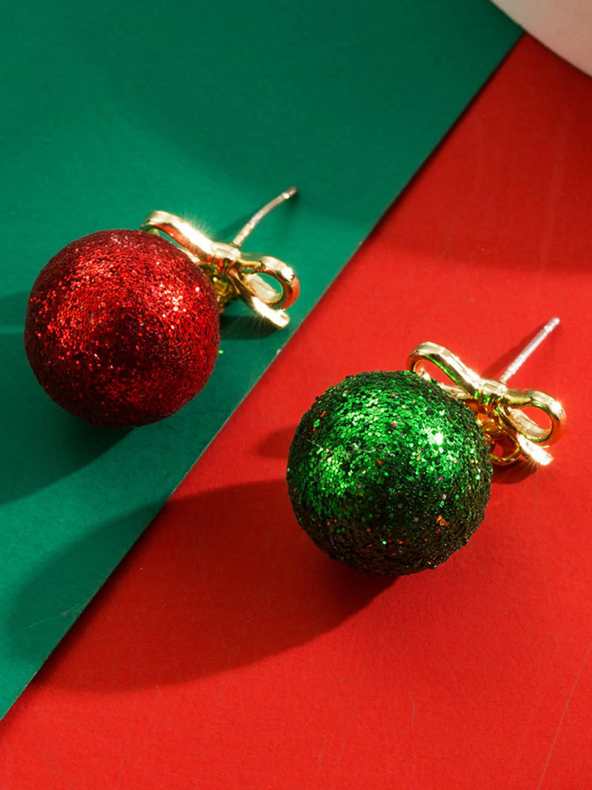 Christmas Ball Bow Sequined Stud Earrings - Image 4