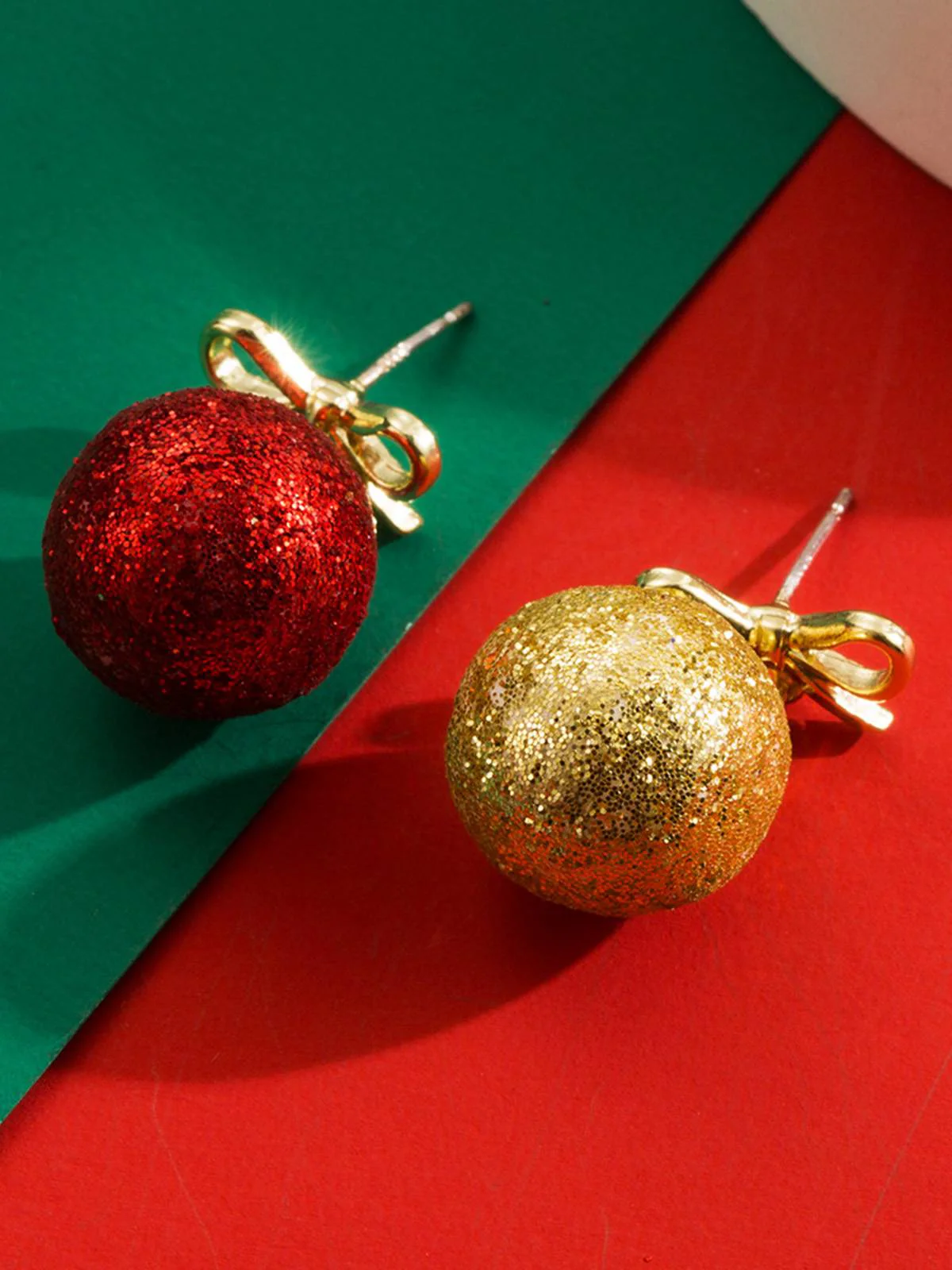 Christmas Ball Bow Sequined Stud Earrings - Image 5