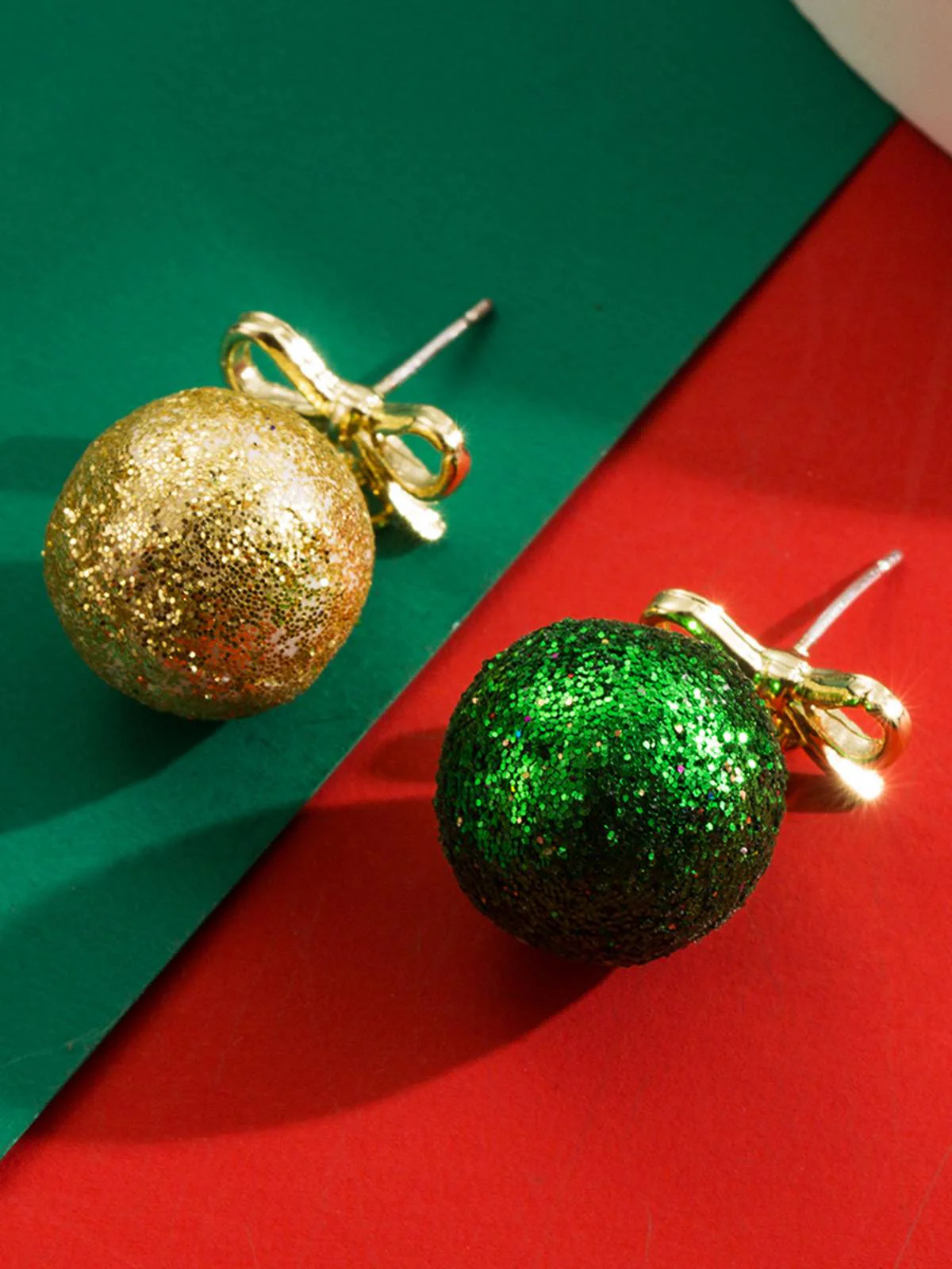 Christmas Ball Bow Sequined Stud Earrings - Image 6