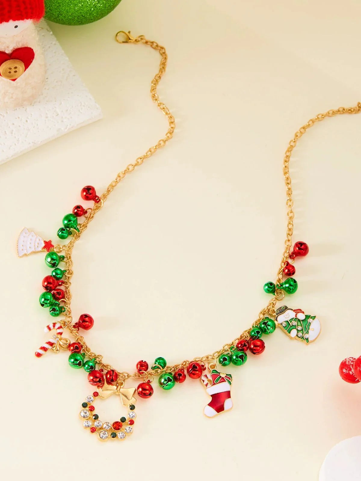 Christmas Bells Candy Cane Wreath Pendants Necklace - Image 4
