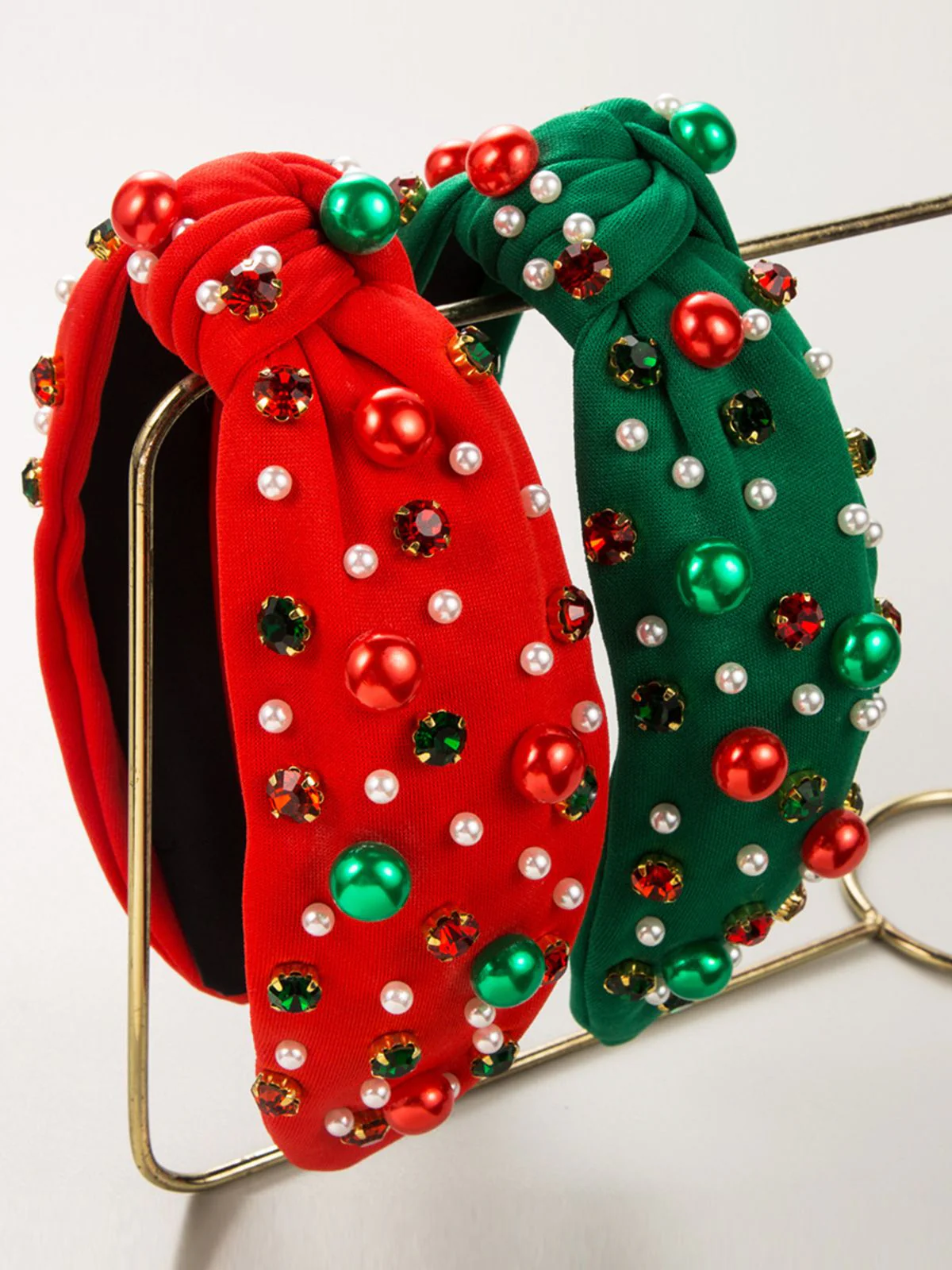 Christmas Colored Beads Rhinestoned Headband - Image 3