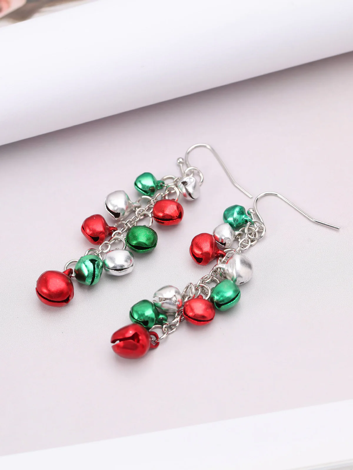 Christmas Contrast Red Green Bells Earrings - Image 2