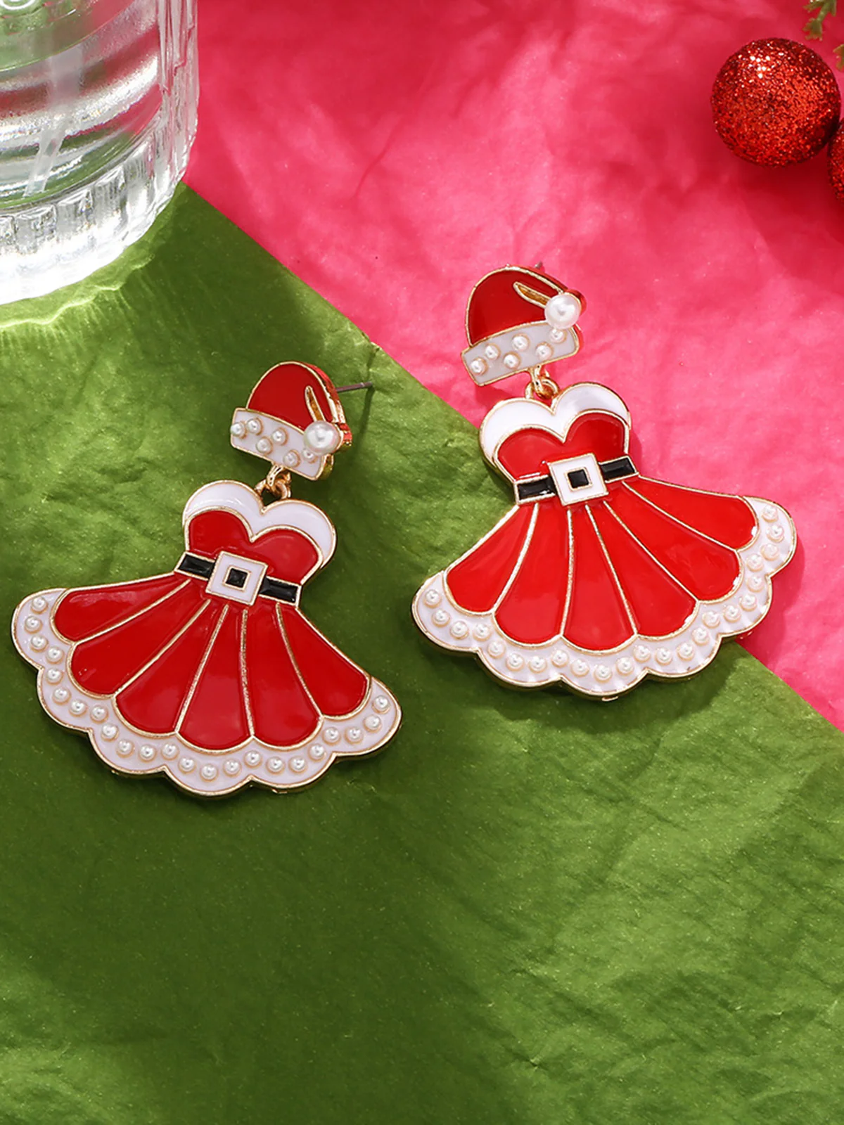 Christmas Dress And Santa Hat Earrings - Image 3