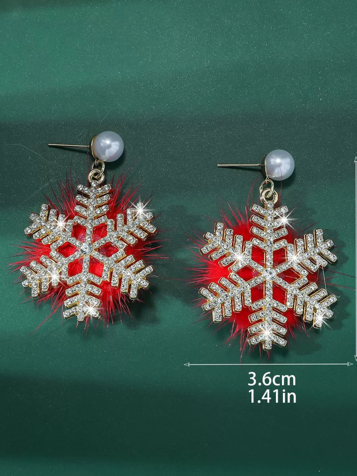 Christmas Fluffy Snowflake Diamond Pearl Earrings - Image 4