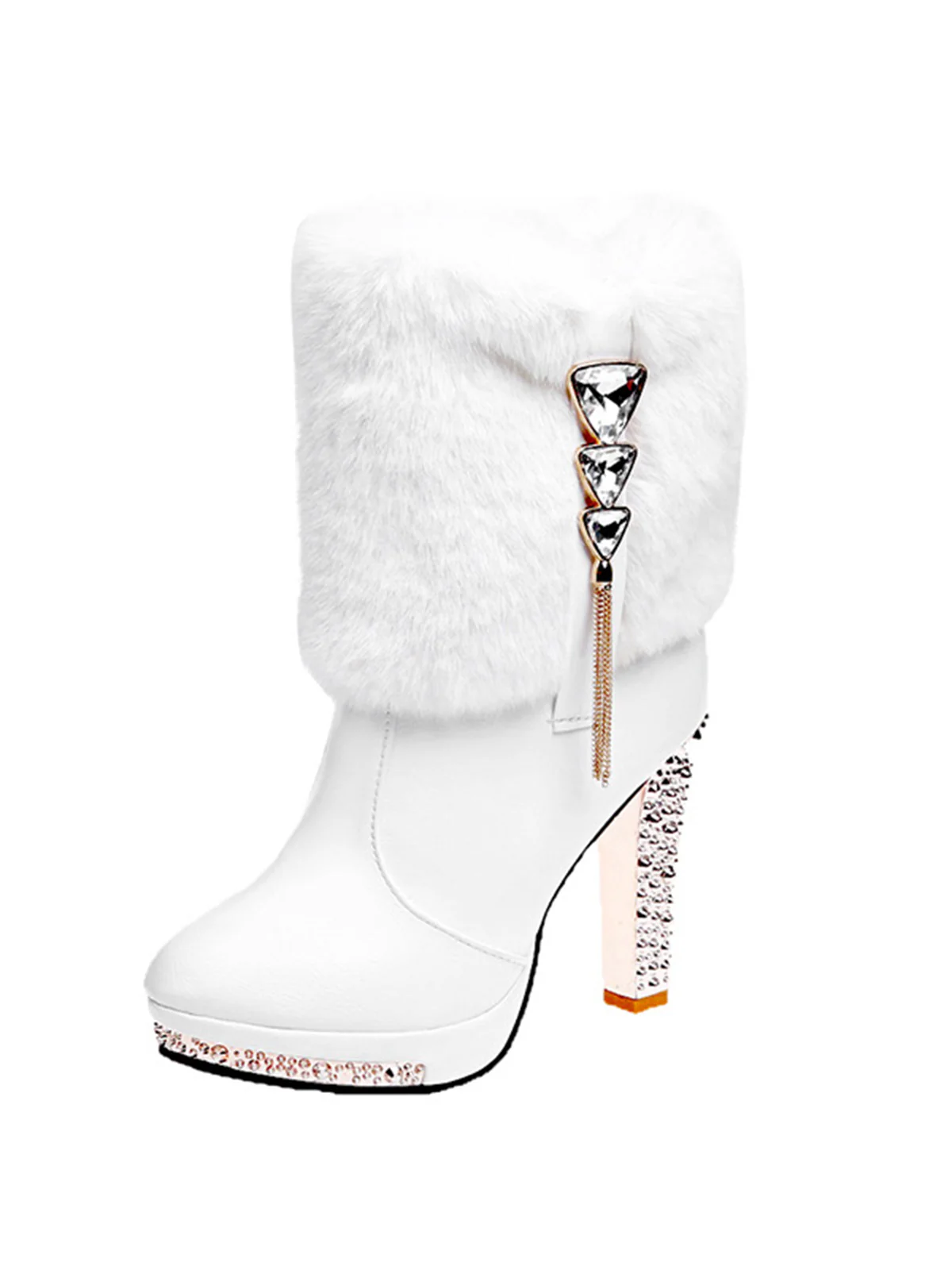Christmas Fur And Leather Rhinestone Boots - Image 2