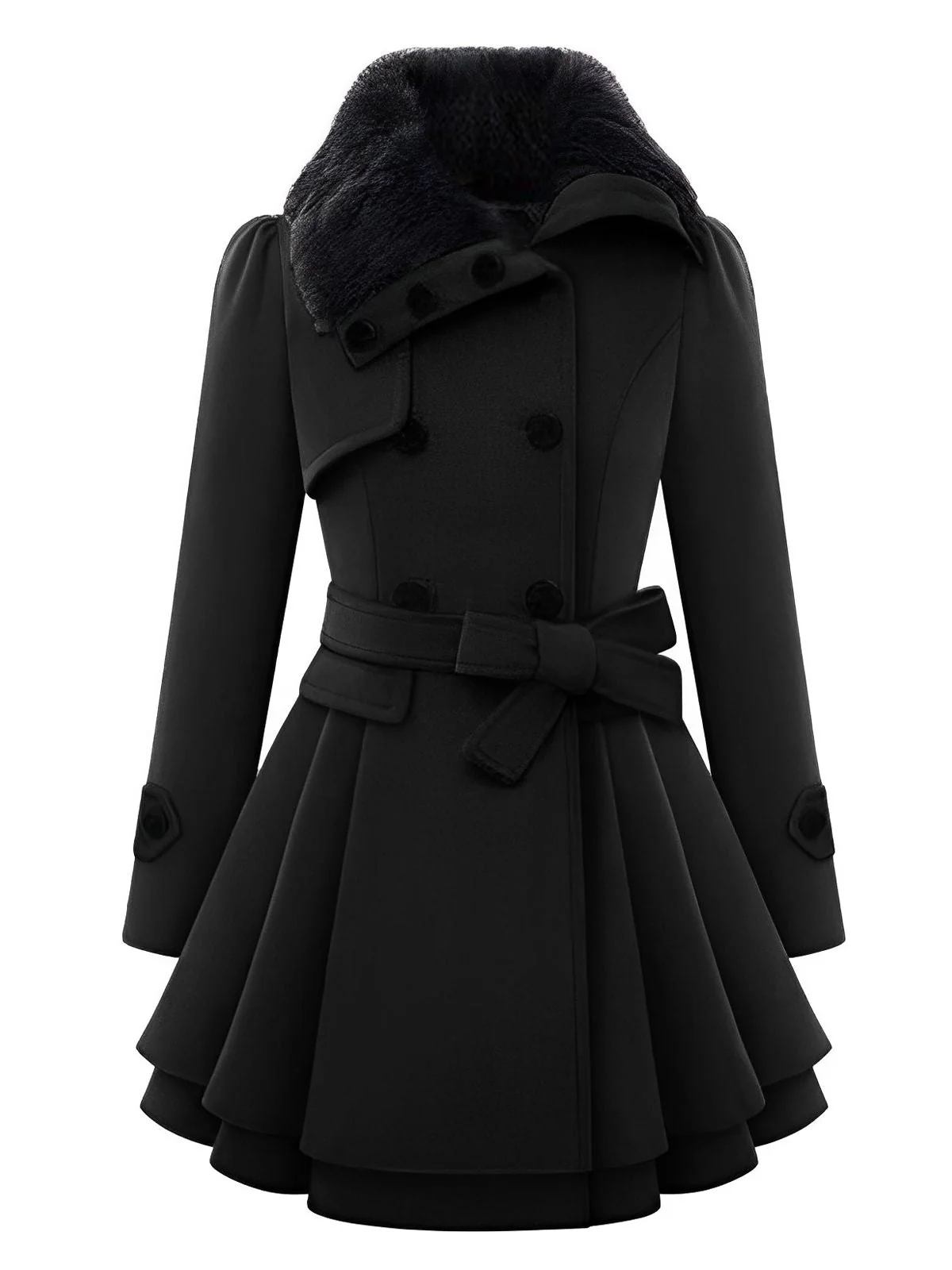 Christmas Fur Collar Waisted Woolen Coat - Image 6