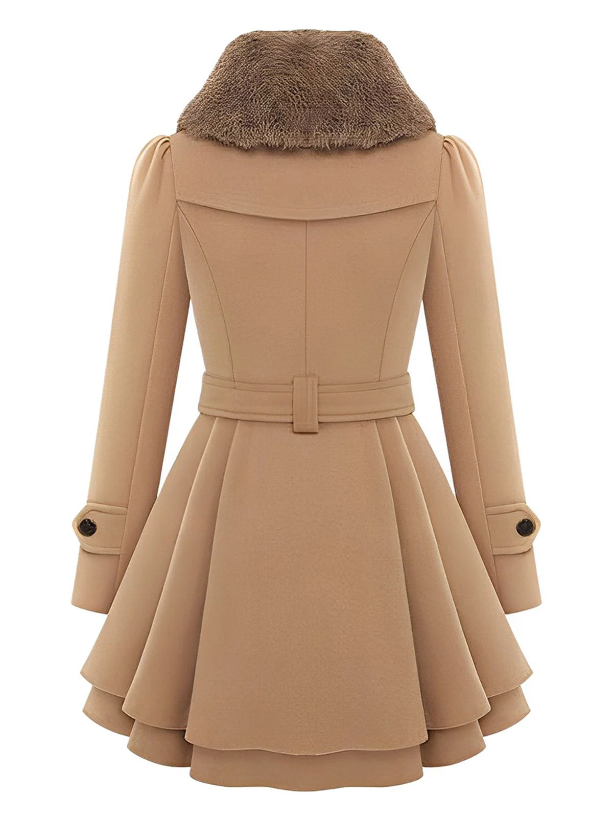 Christmas Fur Collar Waisted Woolen Coat - Image 7