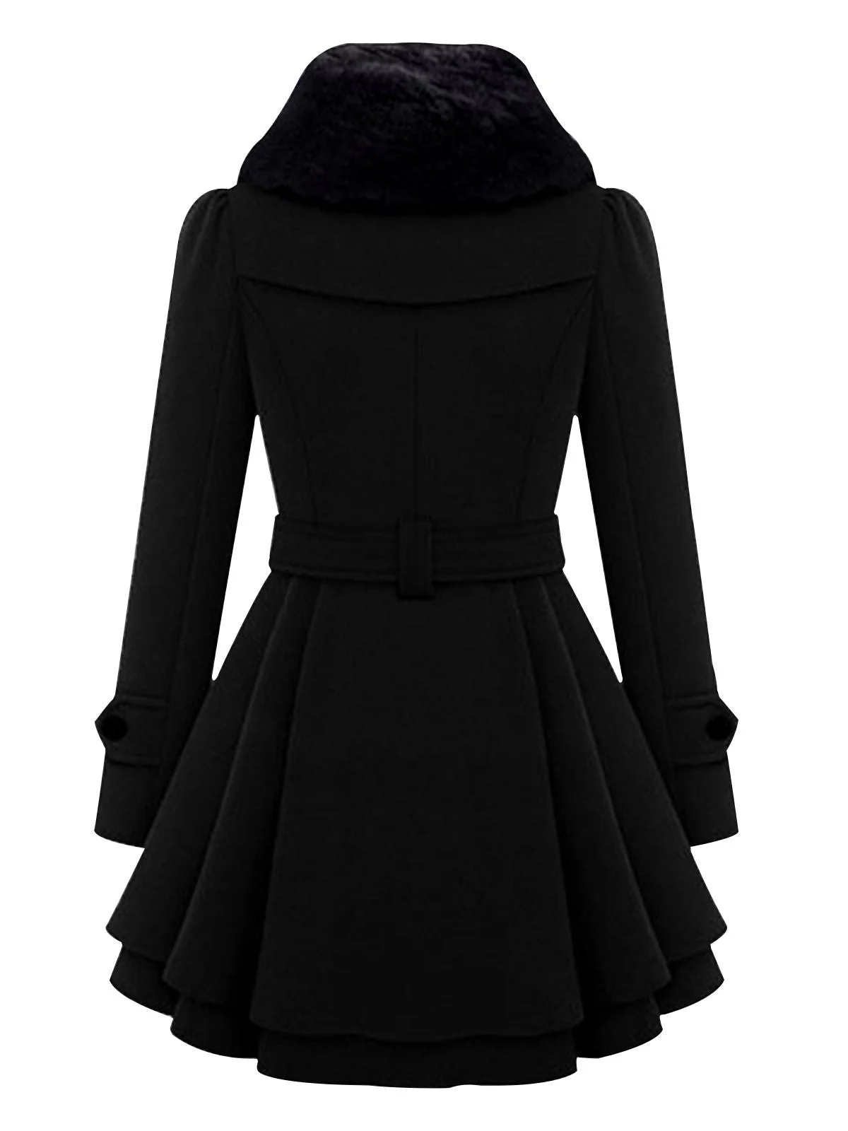 Christmas Fur Collar Waisted Woolen Coat - Image 9