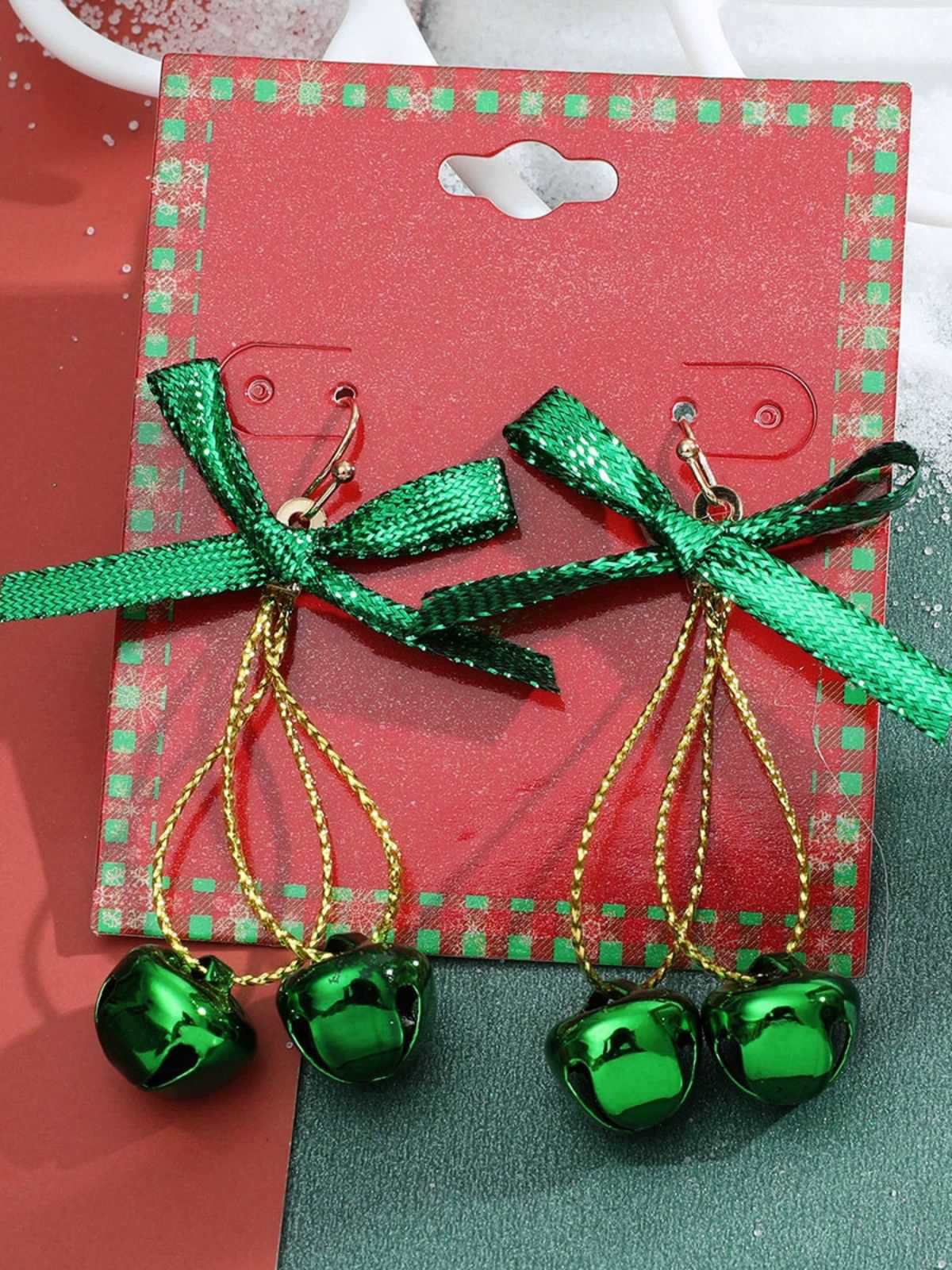 Christmas Glittery Bow Jingle Bell Earrings - Image 2