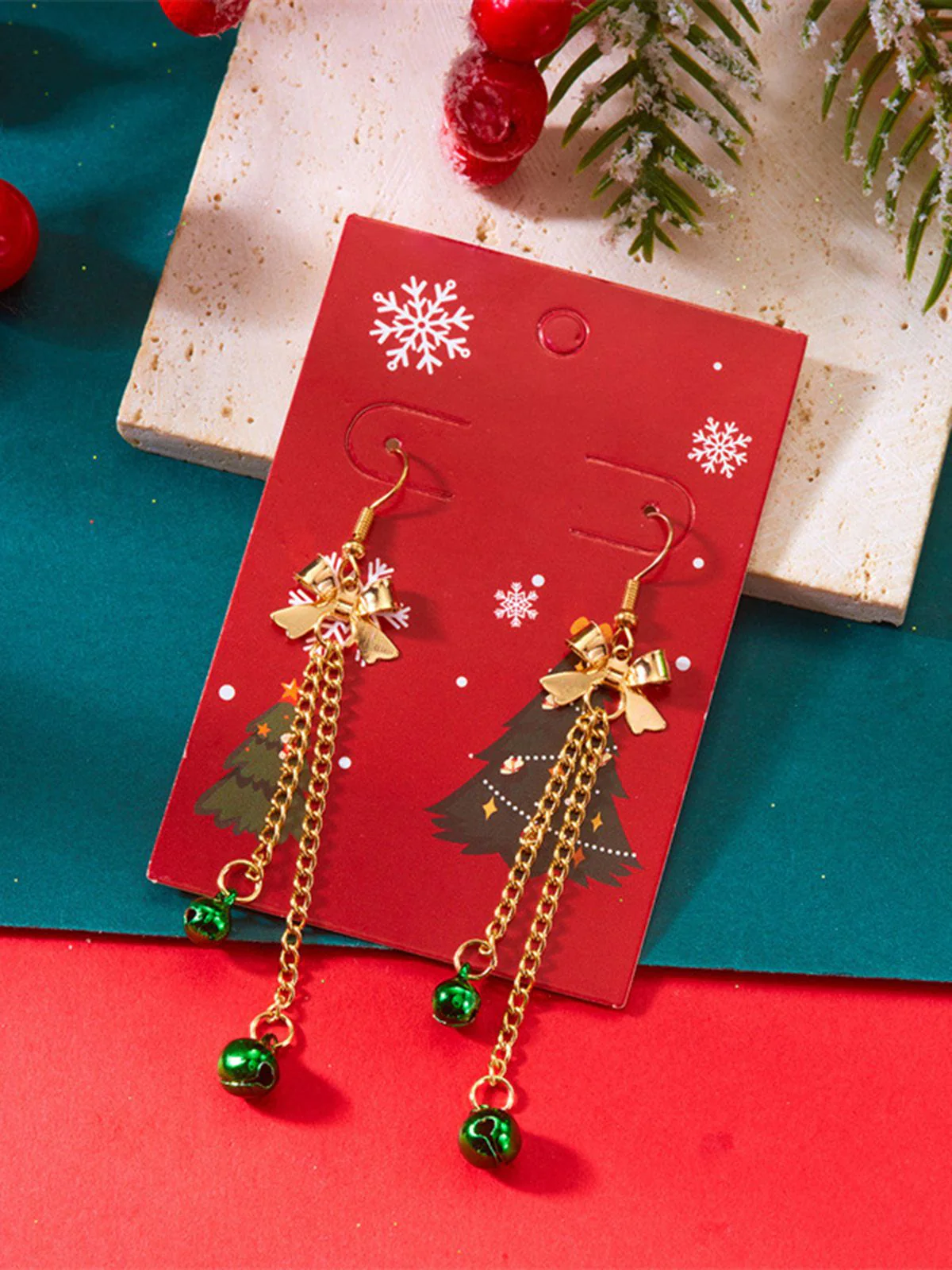 Christmas Gold Bow Bell Drop Earrings - Image 2