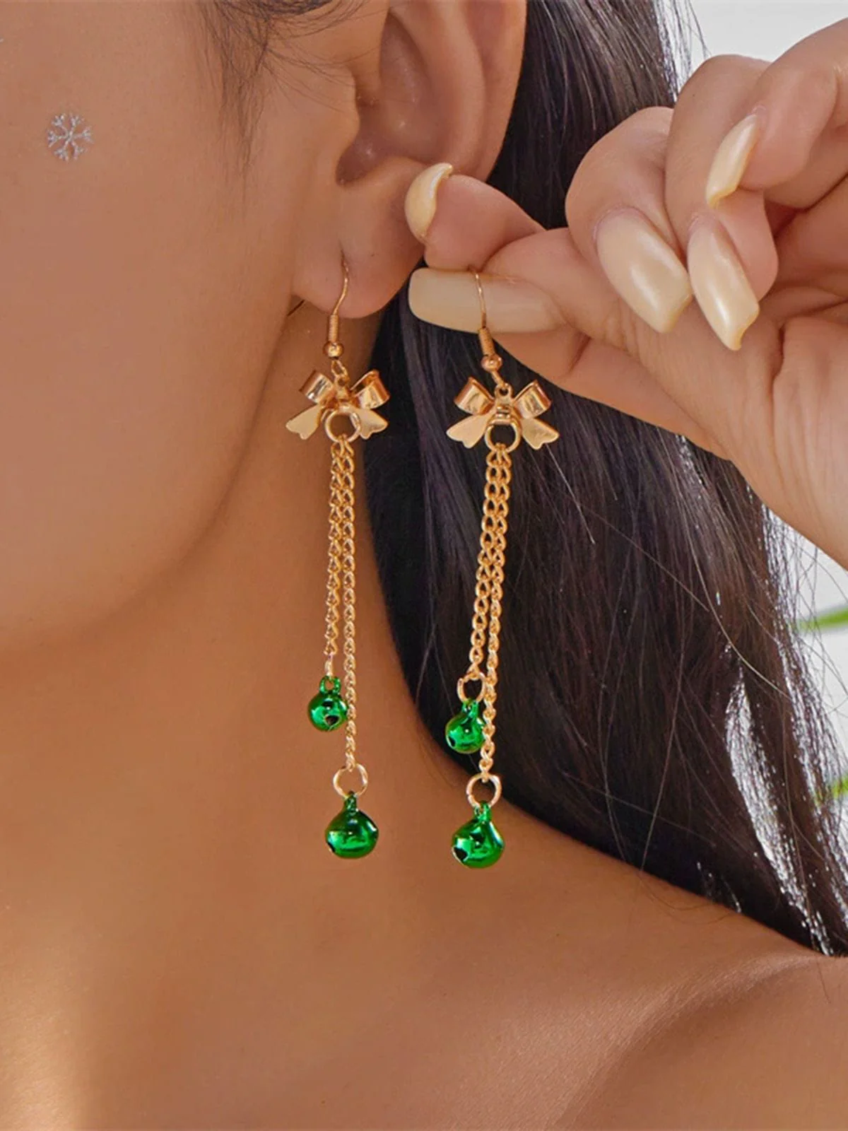 Christmas Gold Bow Bell Drop Earrings - Image 3