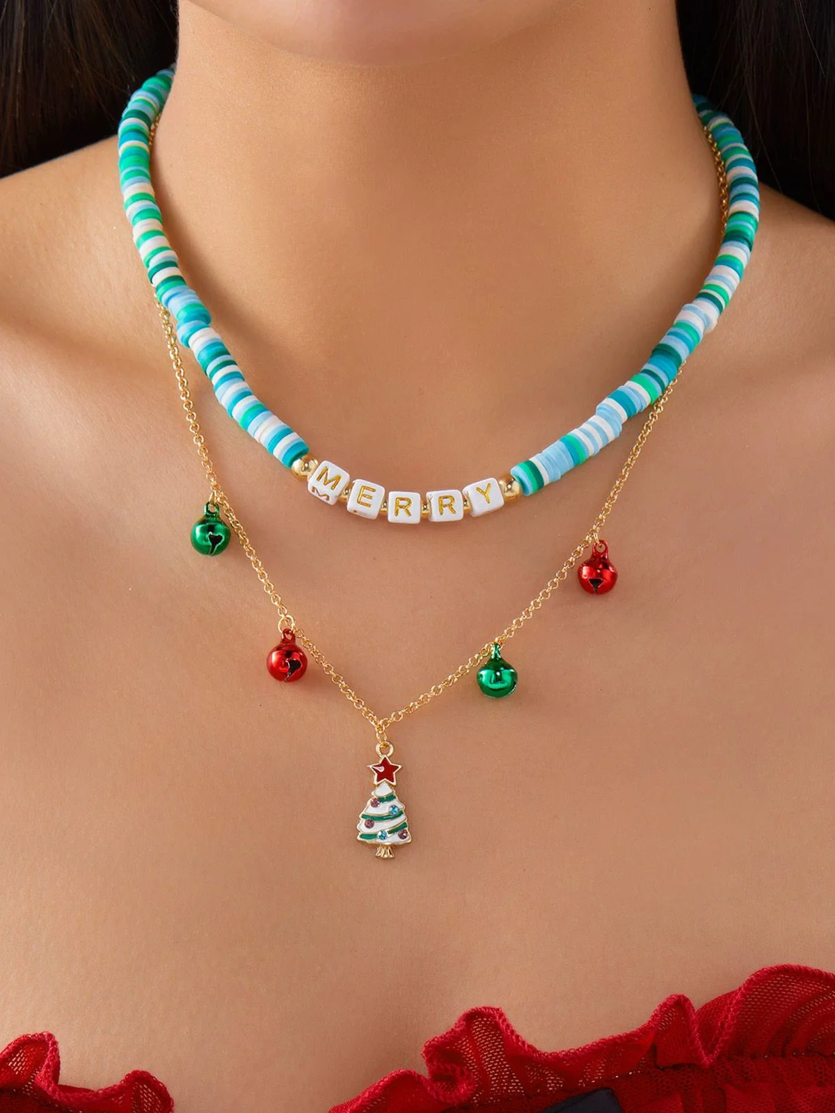 Christmas Layered Beaded Bells Necklace - Image 11