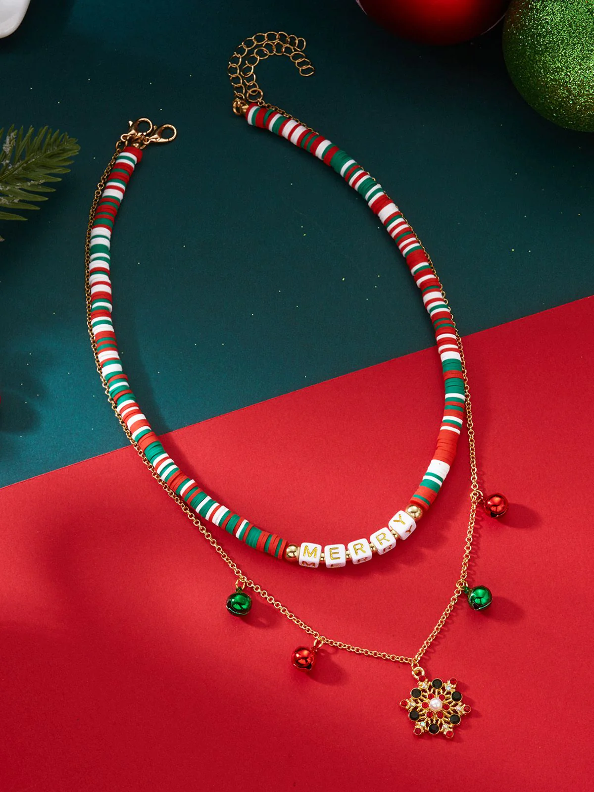 Christmas Layered Beaded Bells Necklace - Image 3