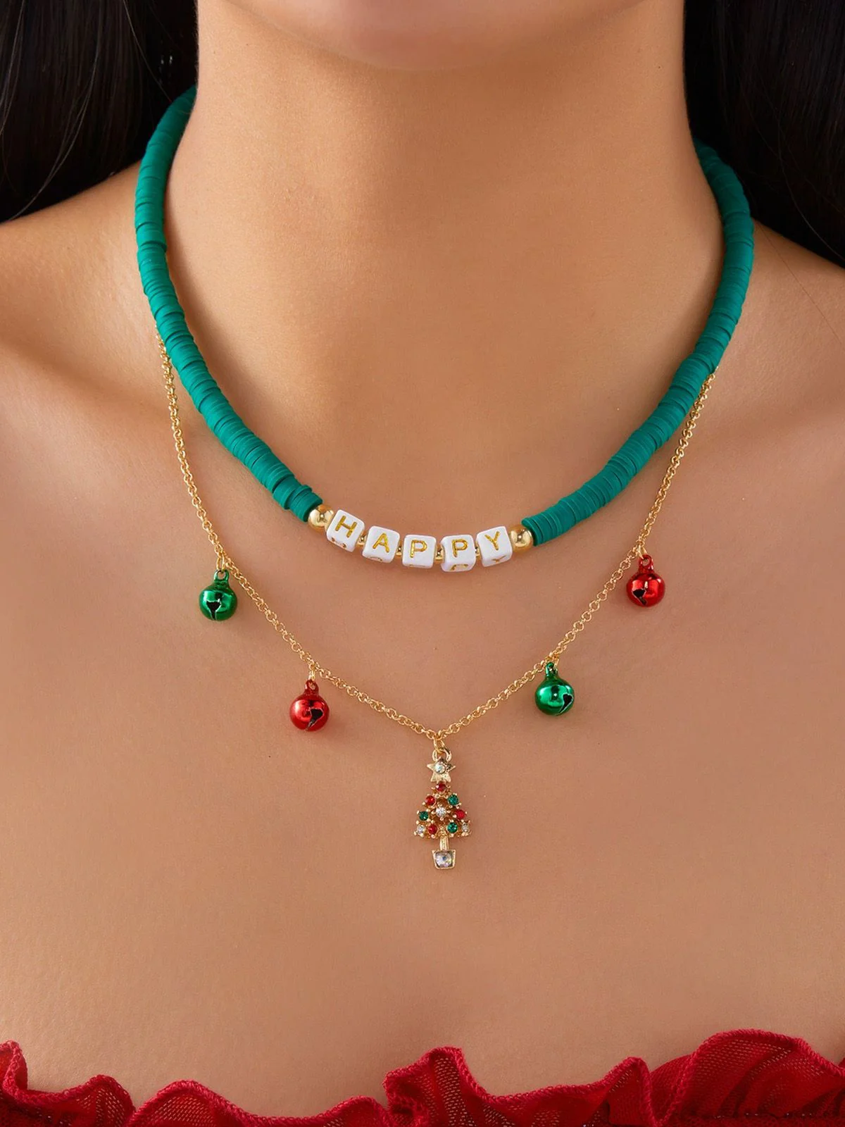 Christmas Layered Beaded Bells Necklace - Image 5