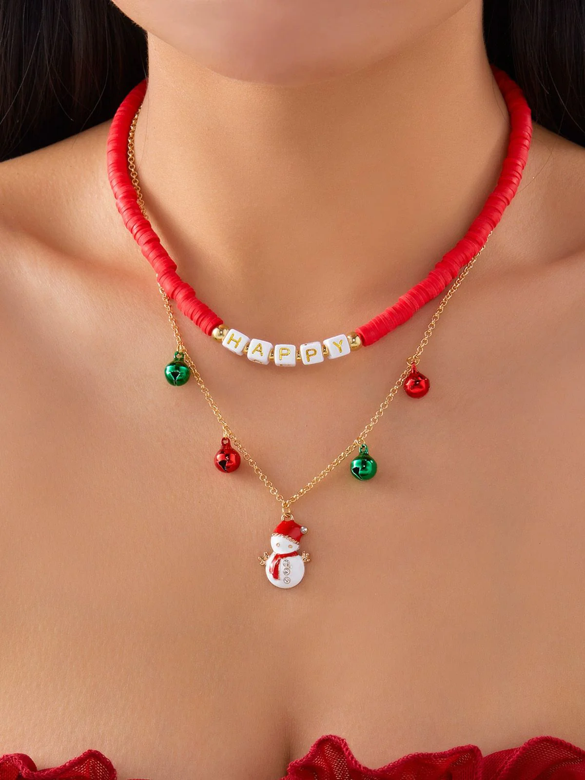 Christmas Layered Beaded Bells Necklace - Image 8