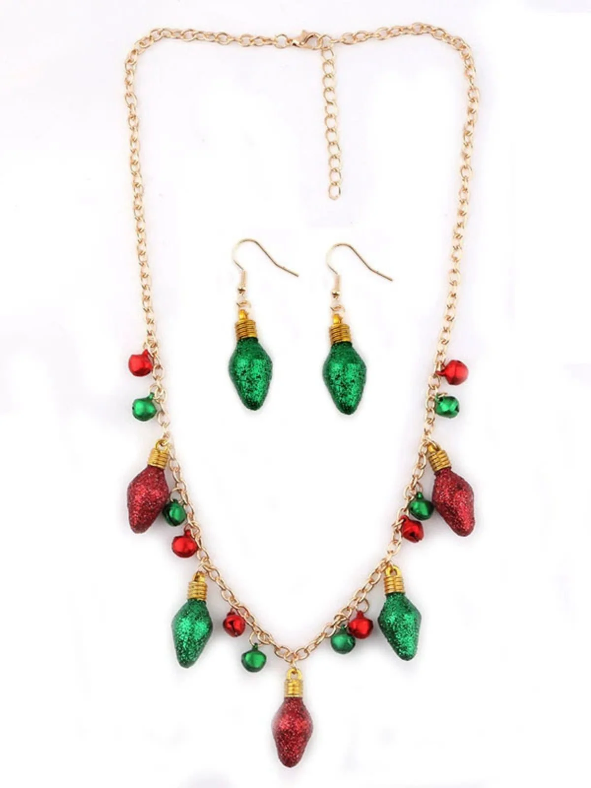 Christmas Light Bulb Bell Necklace & Earrings Set - Image 2