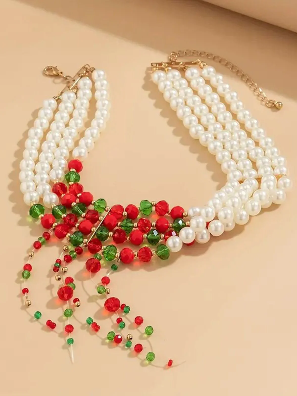 Christmas Multilayer Contrast Pearl Strand Necklace - Image 2