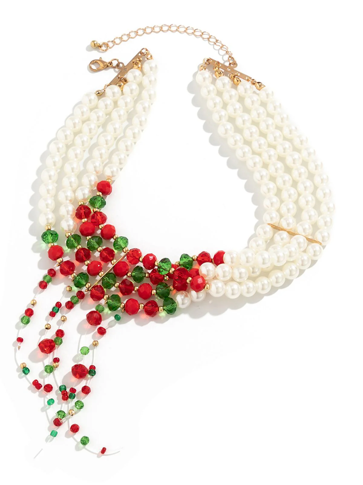 Christmas Multilayer Contrast Pearl Strand Necklace - Image 3