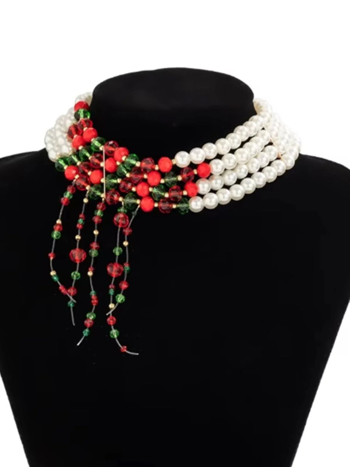 Christmas Multilayer Contrast Pearl Strand Necklace - Image 4