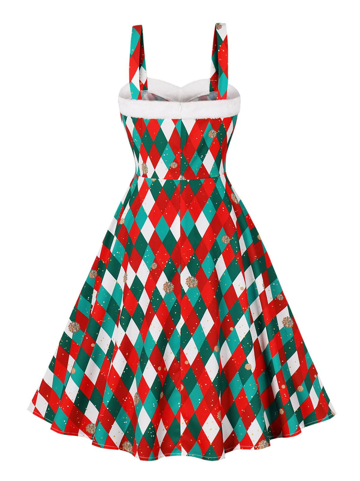 Christmas Plaid Suspender Fur Collar Dress - Image 2