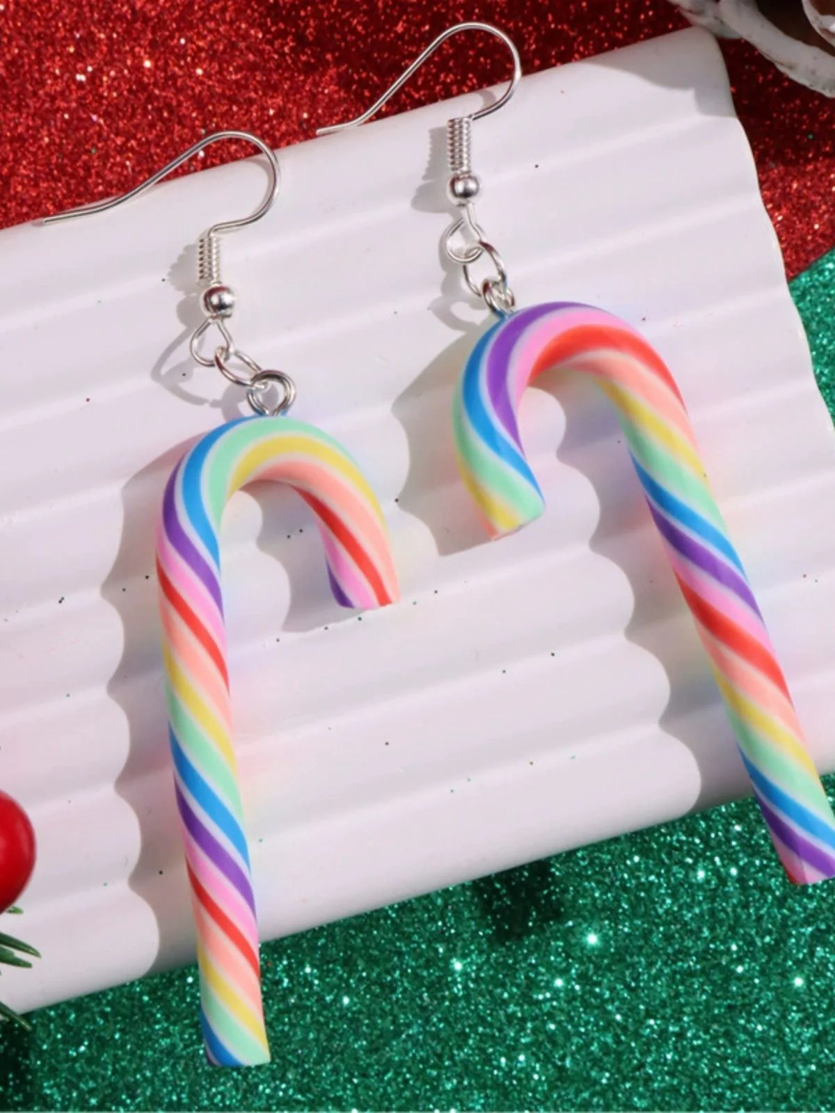 Christmas Rainbow Cane Candy Color Earrings - Image 10