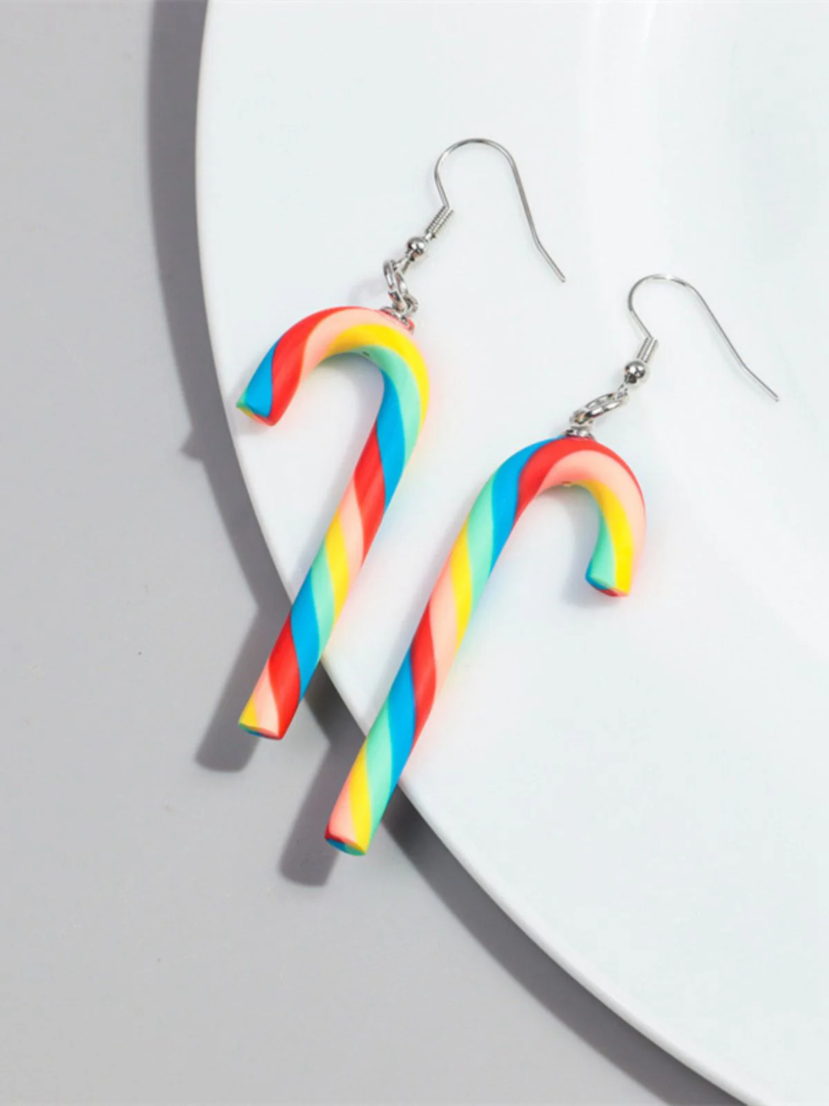 Christmas Rainbow Cane Candy Color Earrings - Image 13