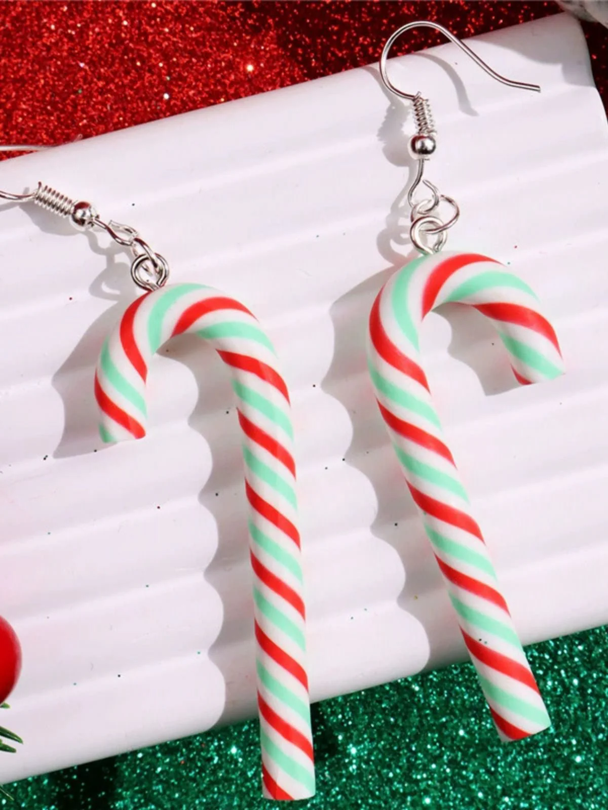 Christmas Rainbow Cane Candy Color Earrings - Image 16