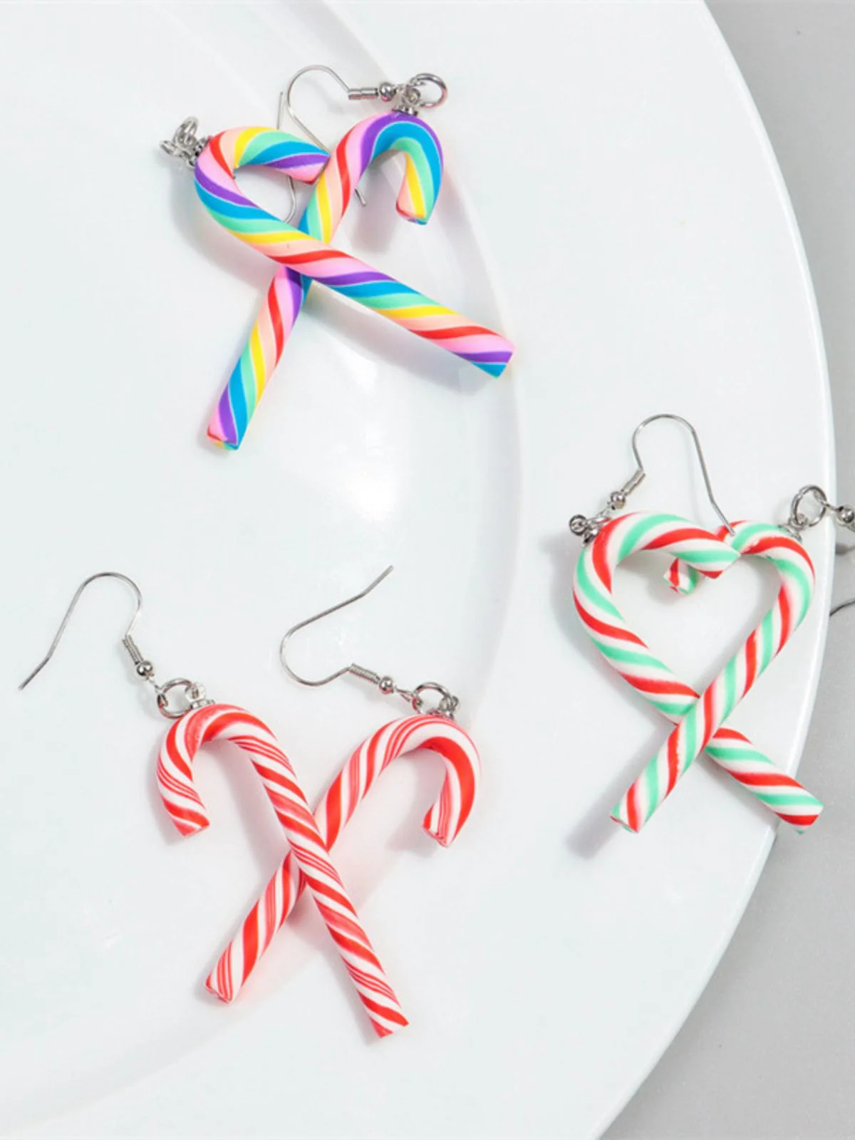 Christmas Rainbow Cane Candy Color Earrings - Image 2