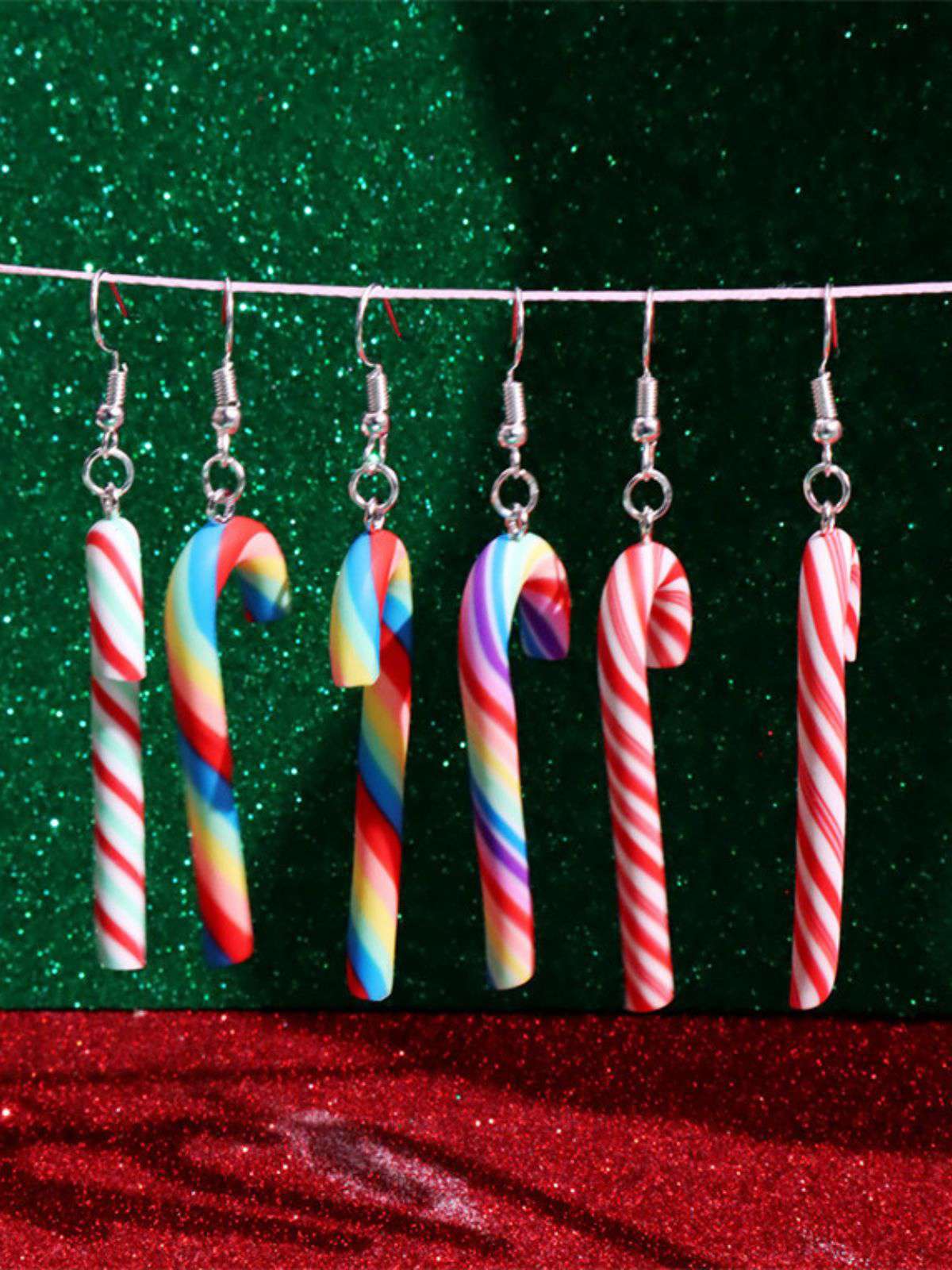 Christmas Rainbow Cane Candy Color Earrings - Image 3