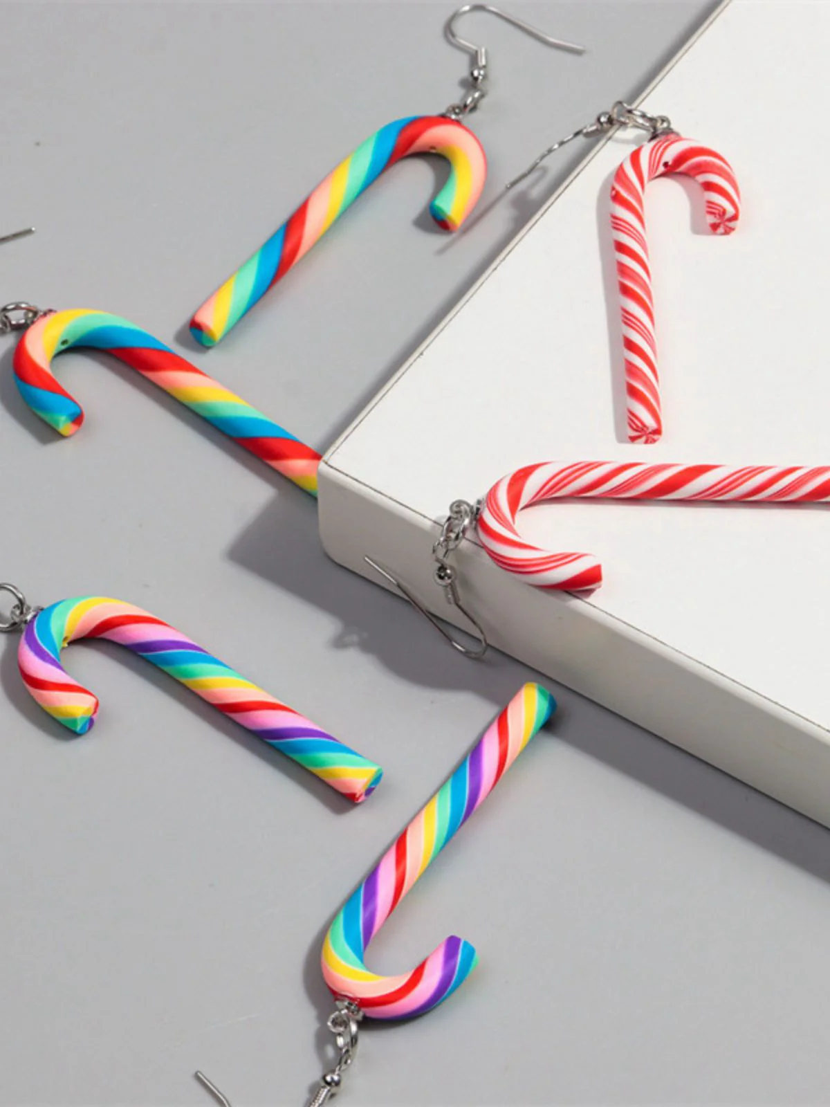 Christmas Rainbow Cane Candy Color Earrings - Image 5
