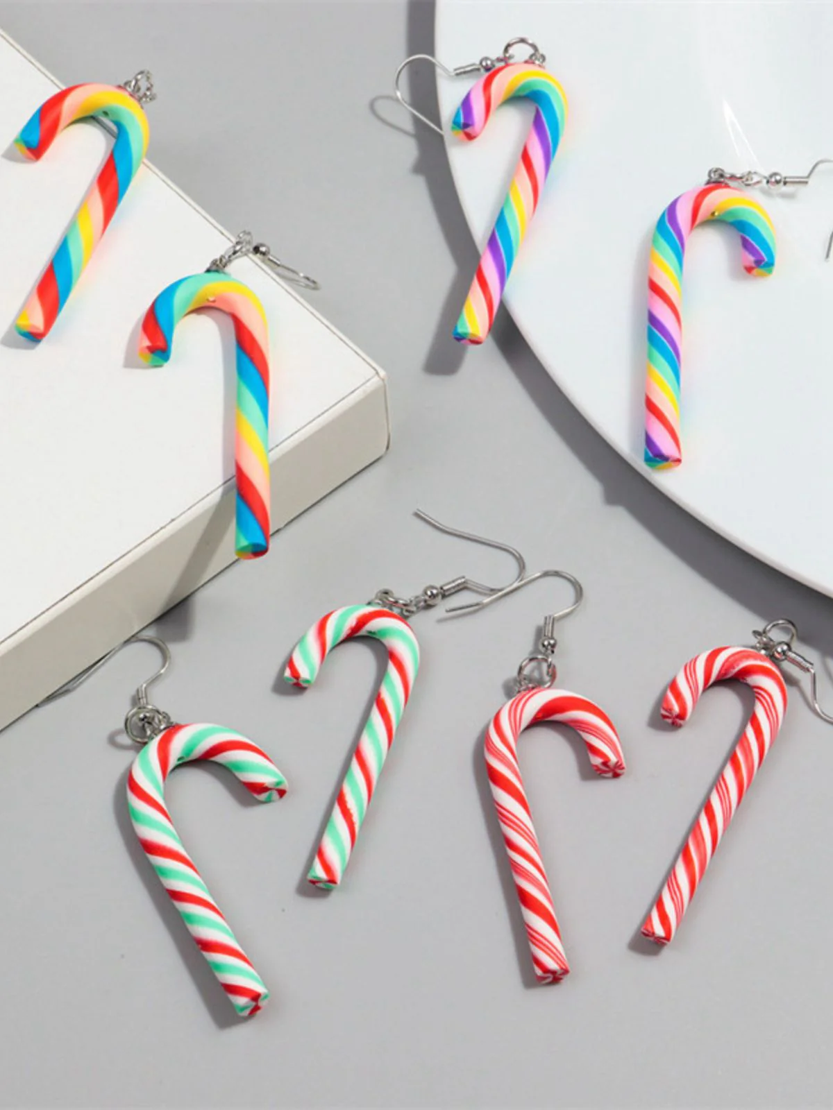 Christmas Rainbow Cane Candy Color Earrings - Image 6