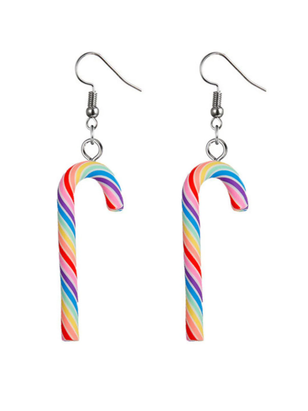 Christmas Rainbow Cane Candy Color Earrings - Image 7
