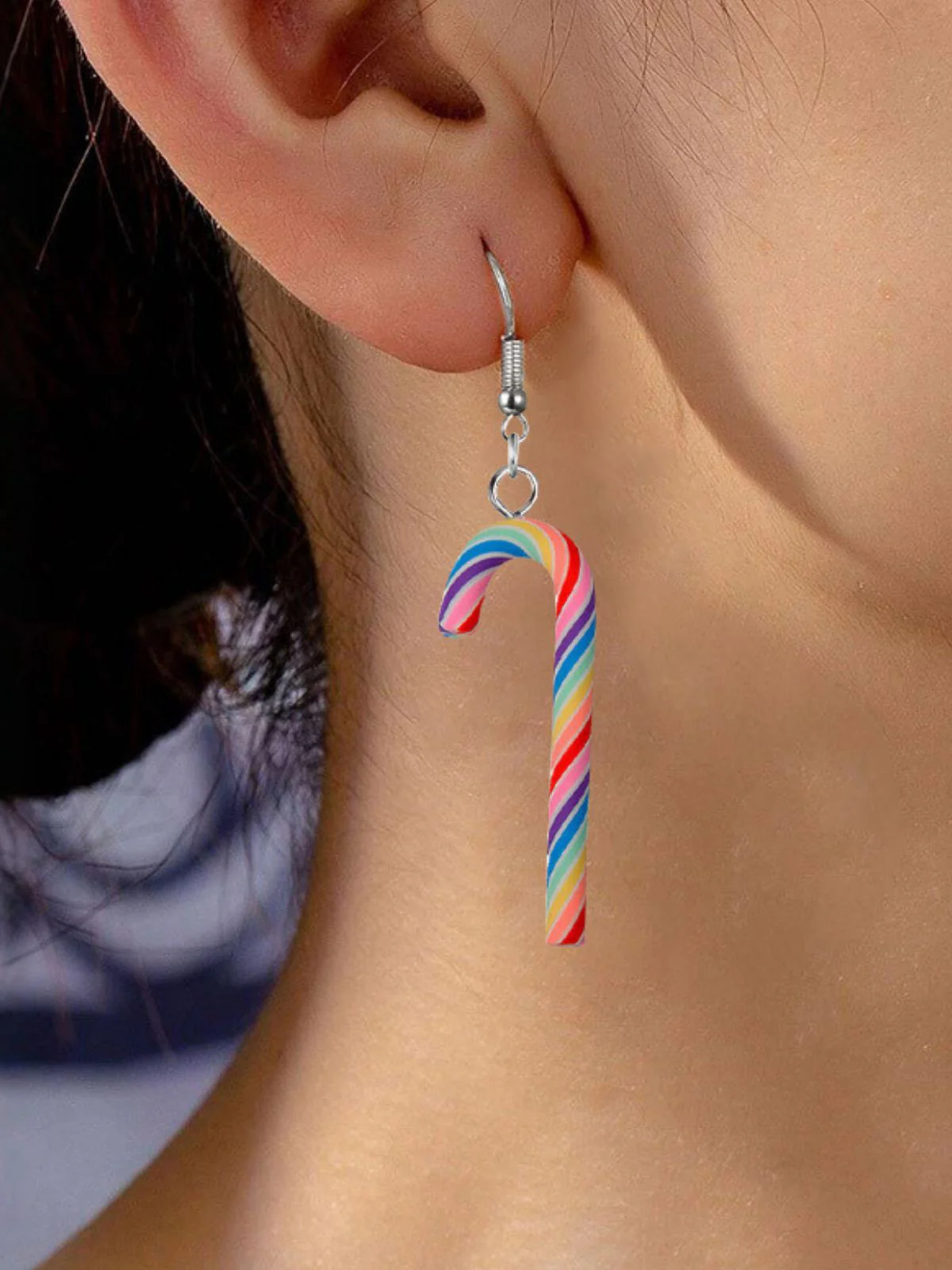 Christmas Rainbow Cane Candy Color Earrings - Image 8